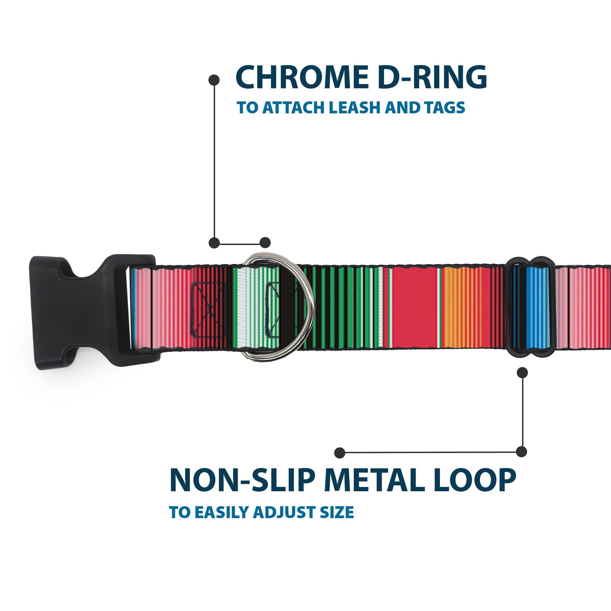 Buckle-Down Plastic Clip Collar - Zarape5 Vertical Multi Color Stripe - 1/2' Wide - Fits 6-9' Neck - Small