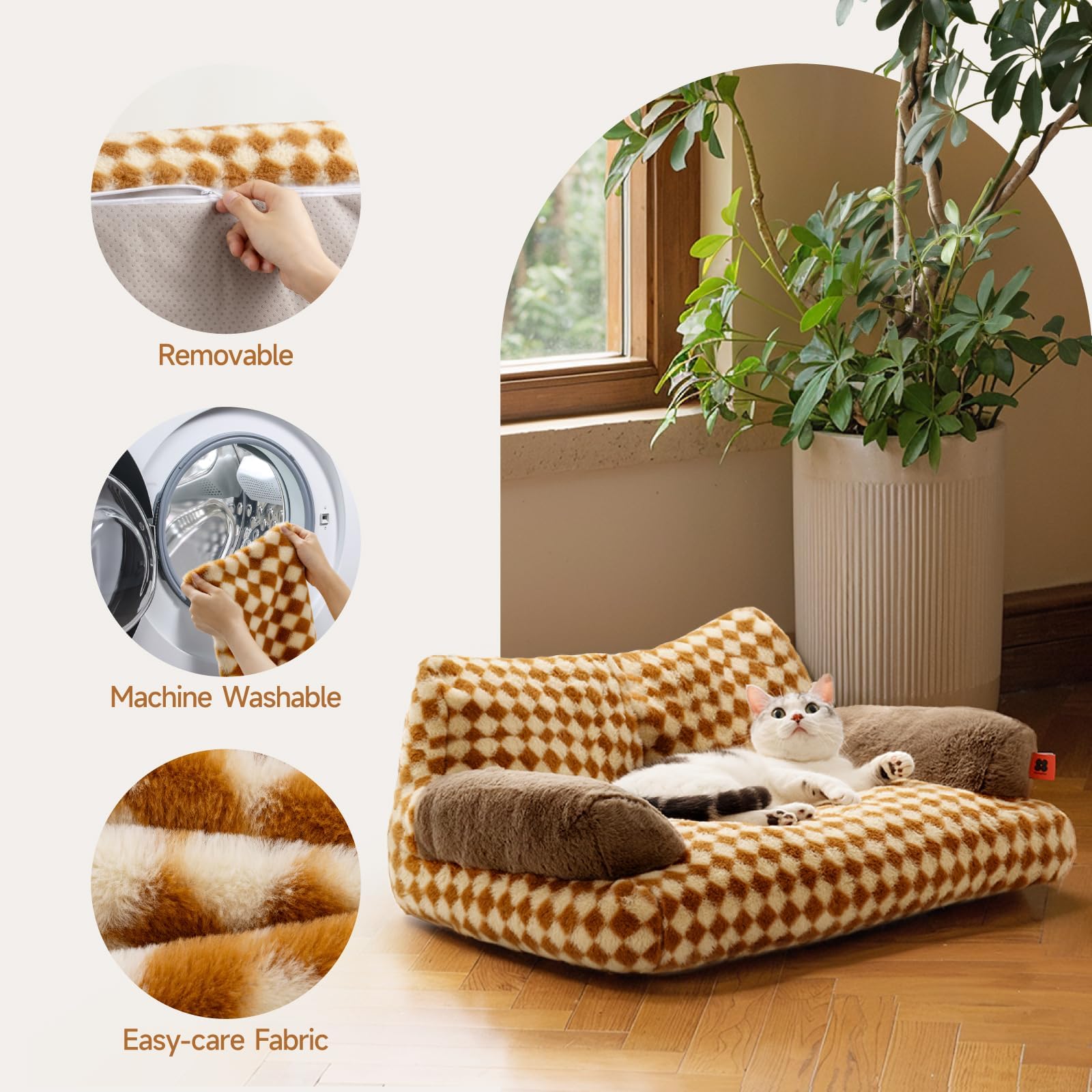 Mewoofun Cat Bed For Indoor Cats, Washable Dog Beds For Small Medium Dogs & Cats, Fluffy Cat Couch With Non-Slip Bottom, 26  19
