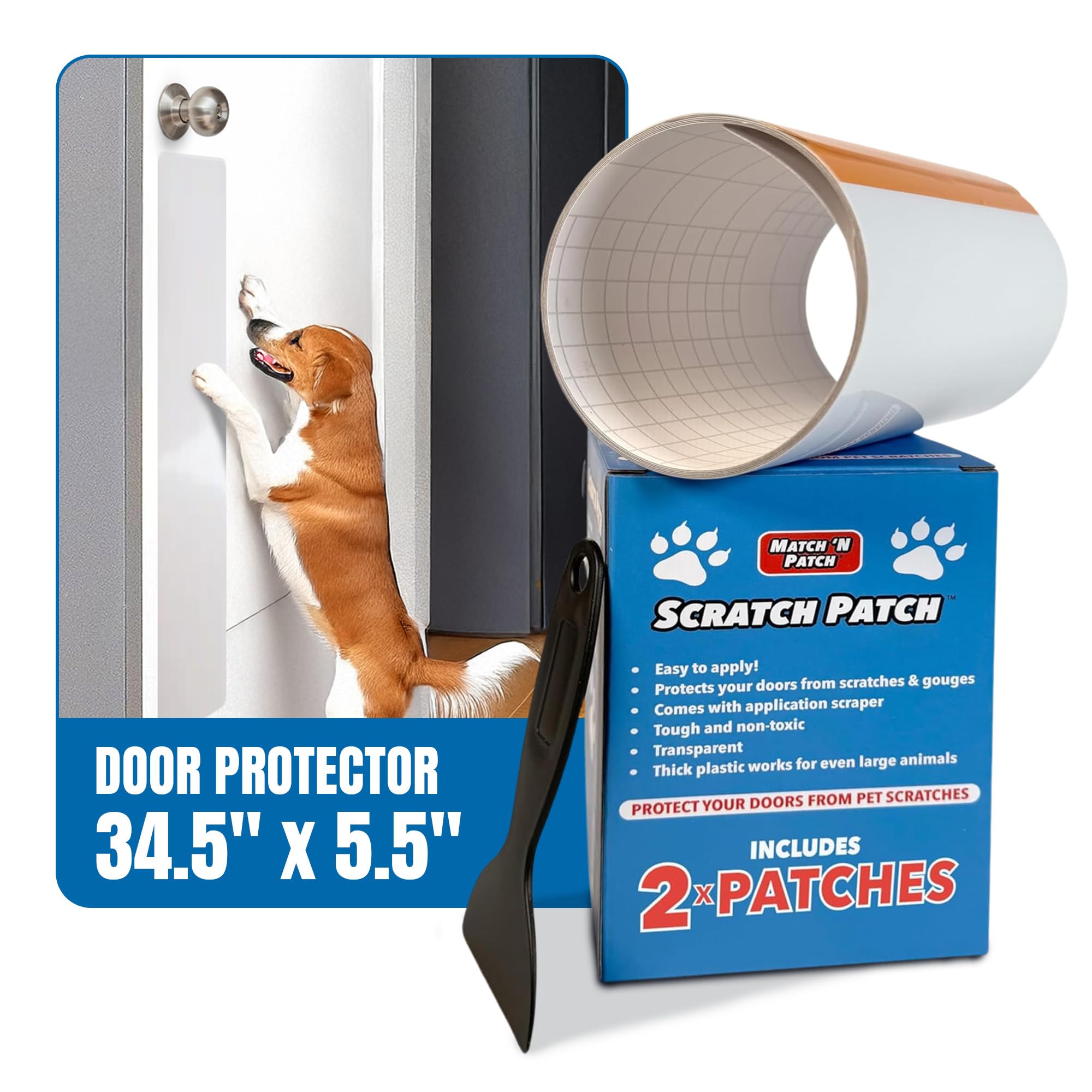 Match 'N Patch Door Protector - Scratch Protectors For Pets - Transparent Shield For Pet Scratches - Self-Adhesive & Easy To App