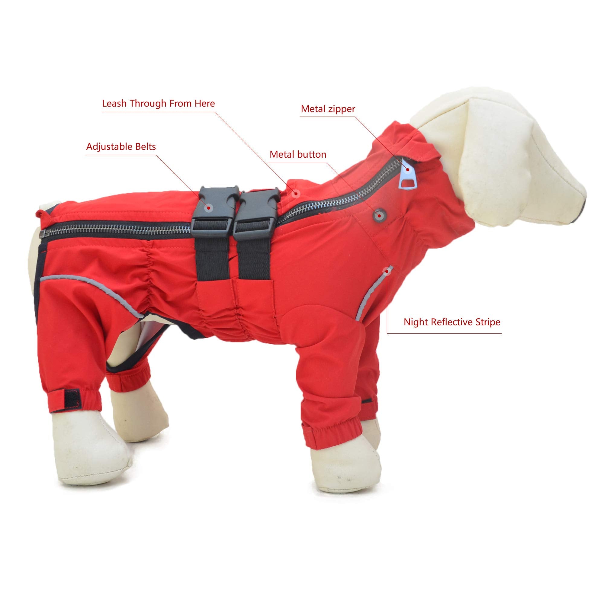 Lovelonglong Dogs Waterproof Jacket, Lightweight Reflective Raincoat, XS, Red
