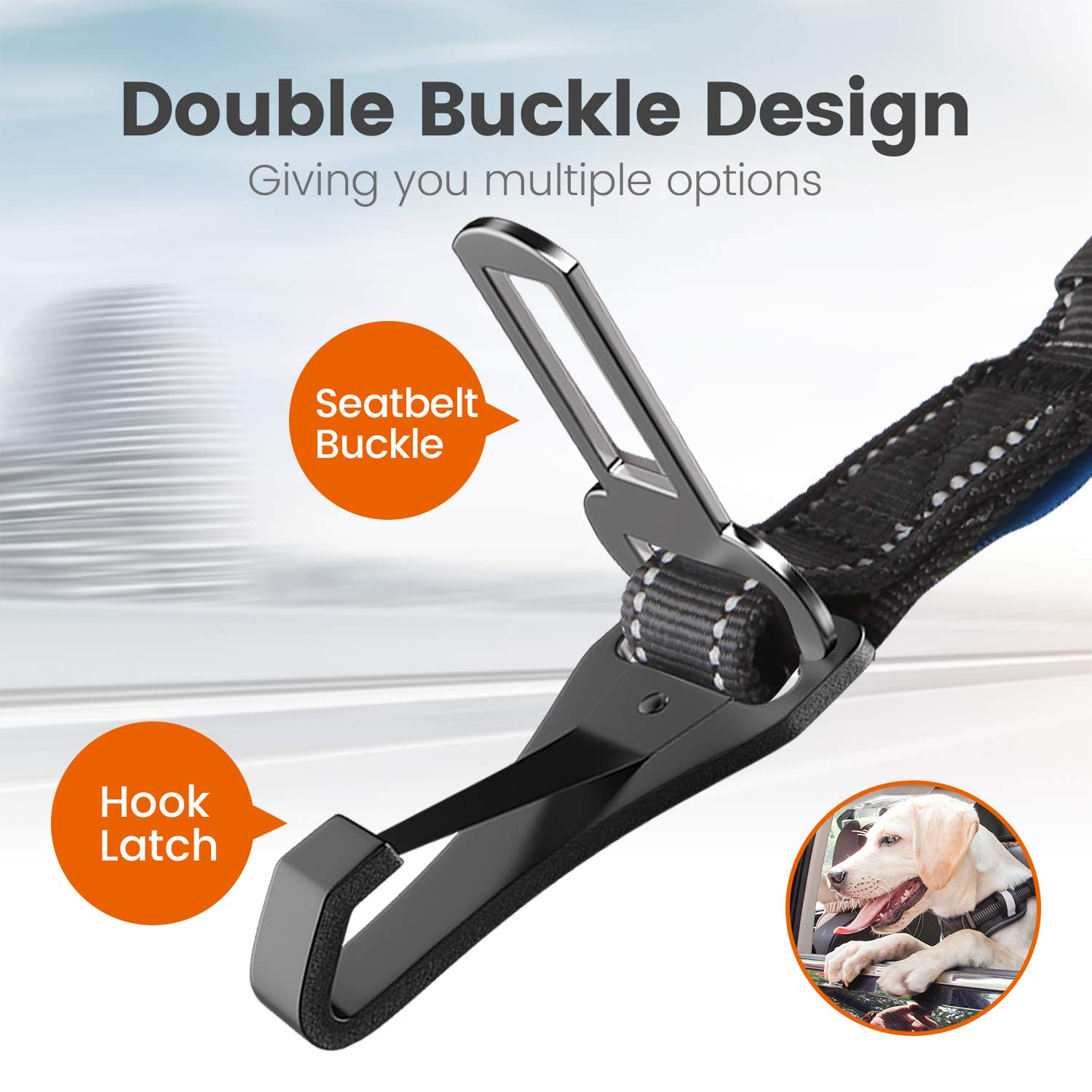 Iokheira Dog Seatbelt, Updated Adjustable Harness Reflective Bungee Dog Car Seat Belt With Aviation Aluminum Alloy Rotatable Carabiner, Hook & Buckle