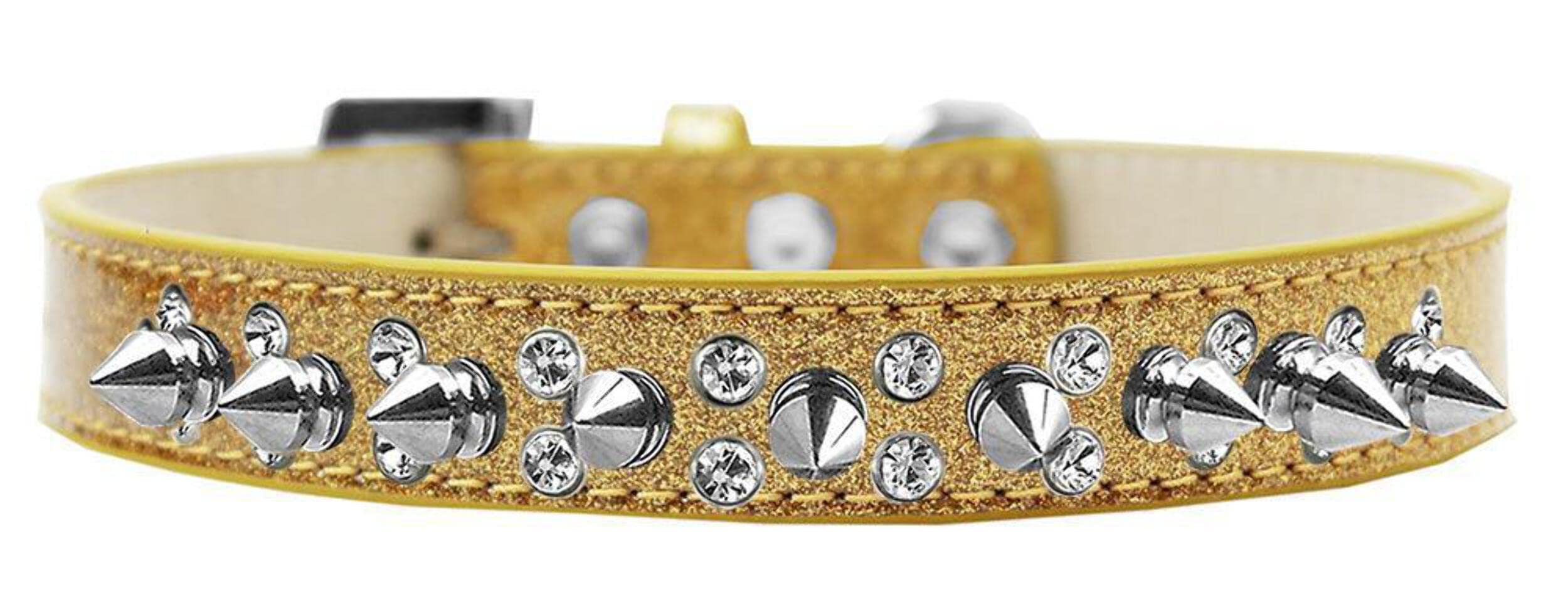 Dog, Puppy and Pet Ice Cream Collar, Double Crystal & Clear Spikes Black 18