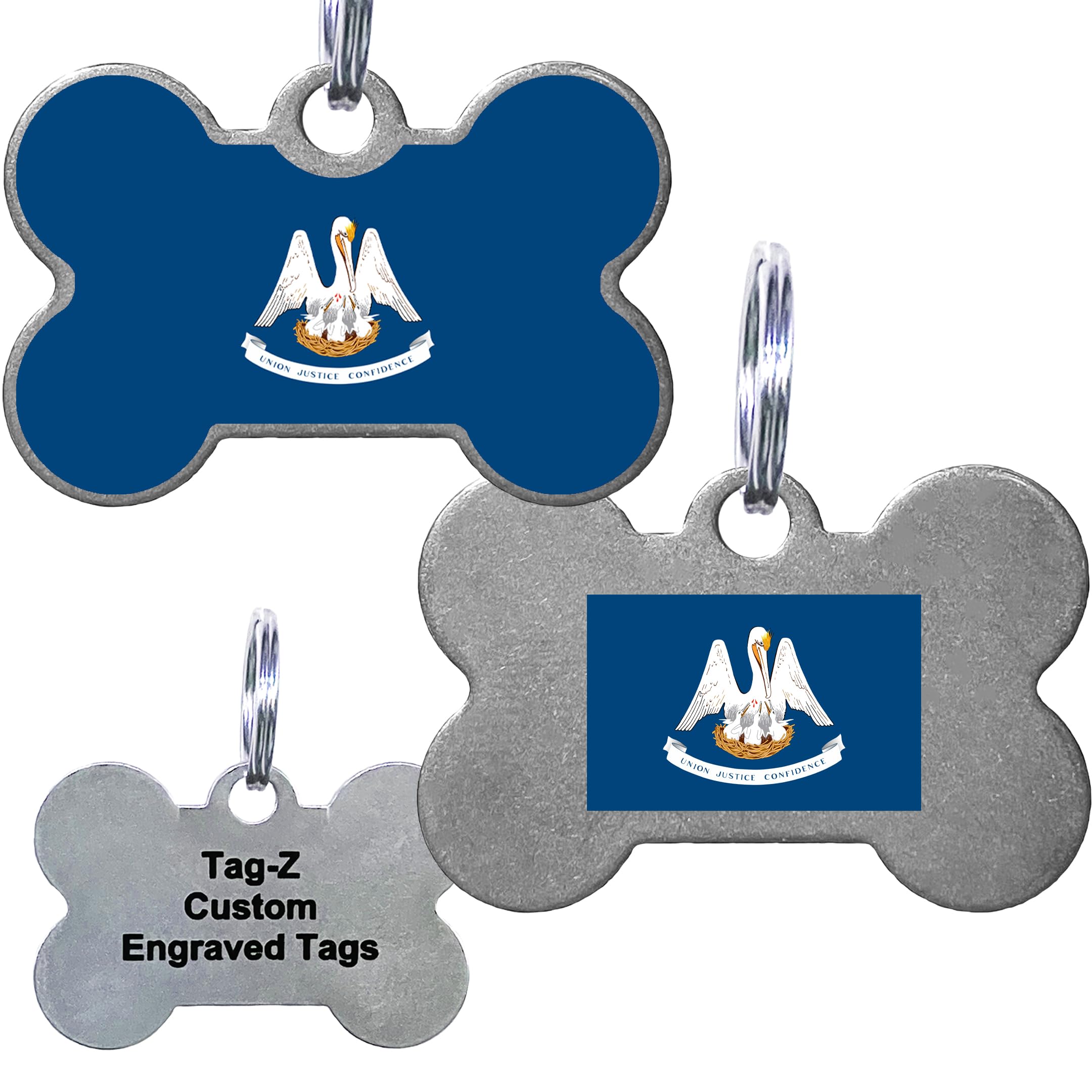 Louisiana Flag Pet Id Tags, Custom Printed And Laser Engraved Bone