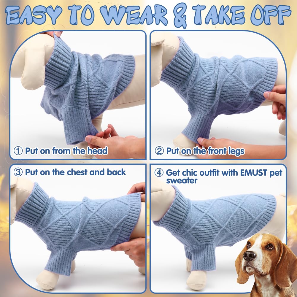 Emust Pet Sweater, Cute Dog Sweaters For Medium Dogs With Diamond Pattern, Warm Dog Sweater For Cold Weather, Blue L