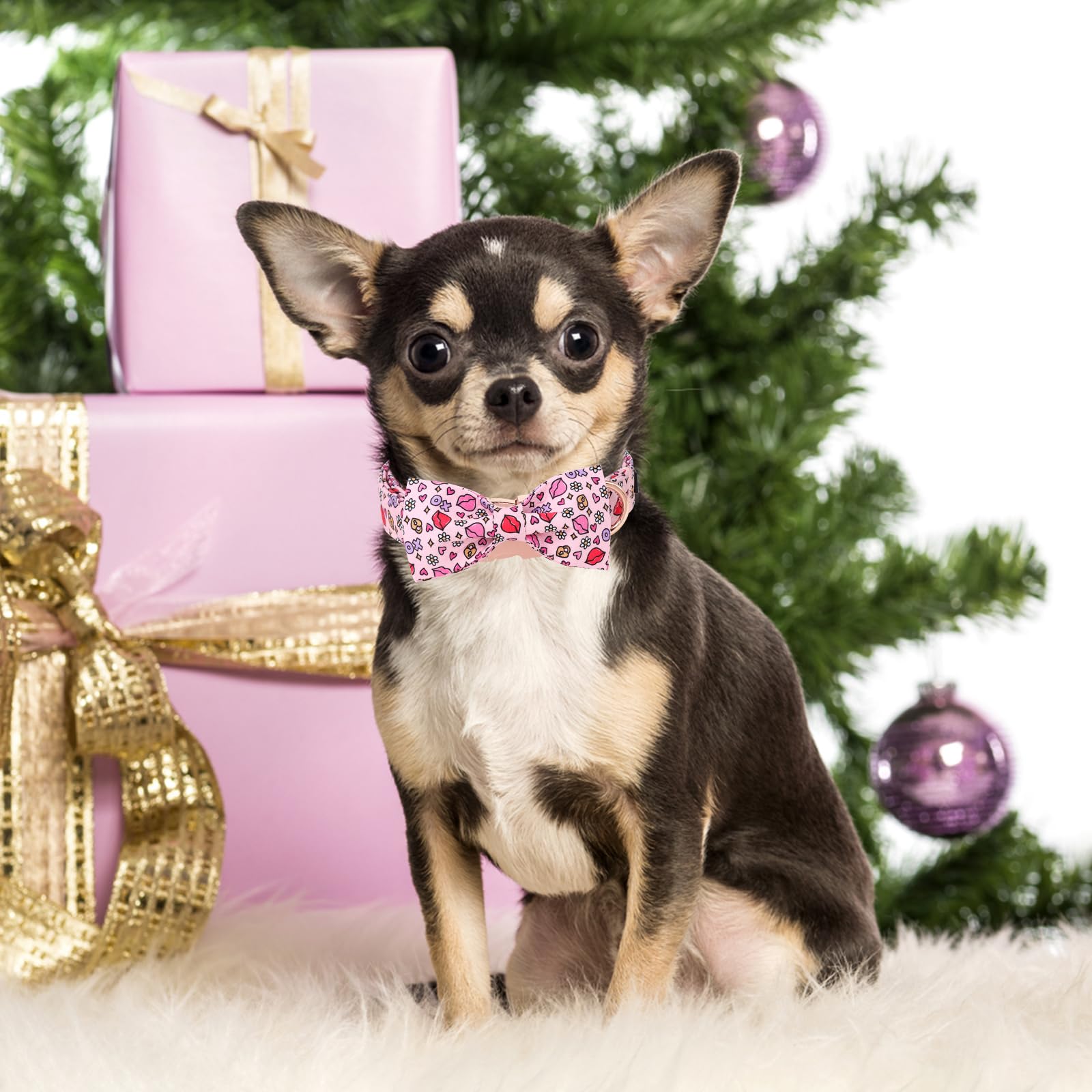 Unique Style Paws Valentine'S Day Dog Collar With Bow Tie Xo Red Lips Puppy Collar Best Gift For Small Medium Large Boys Girls-L