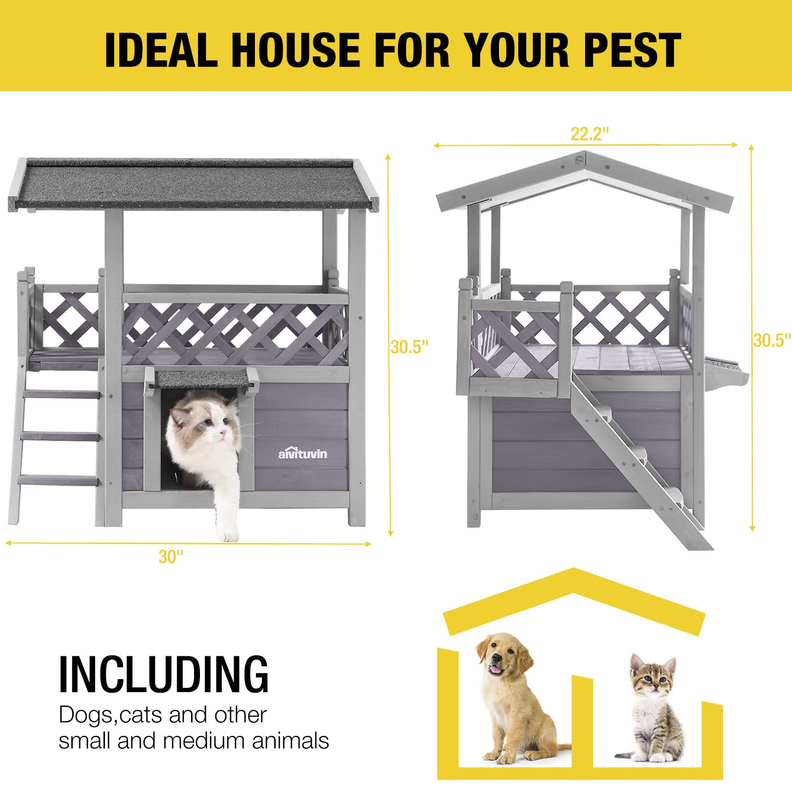 Aivituvin Feral Cat House Outdoor Indoor Kitty Houses With Escape Door For Cats Insulated, Weatherproof Roof
