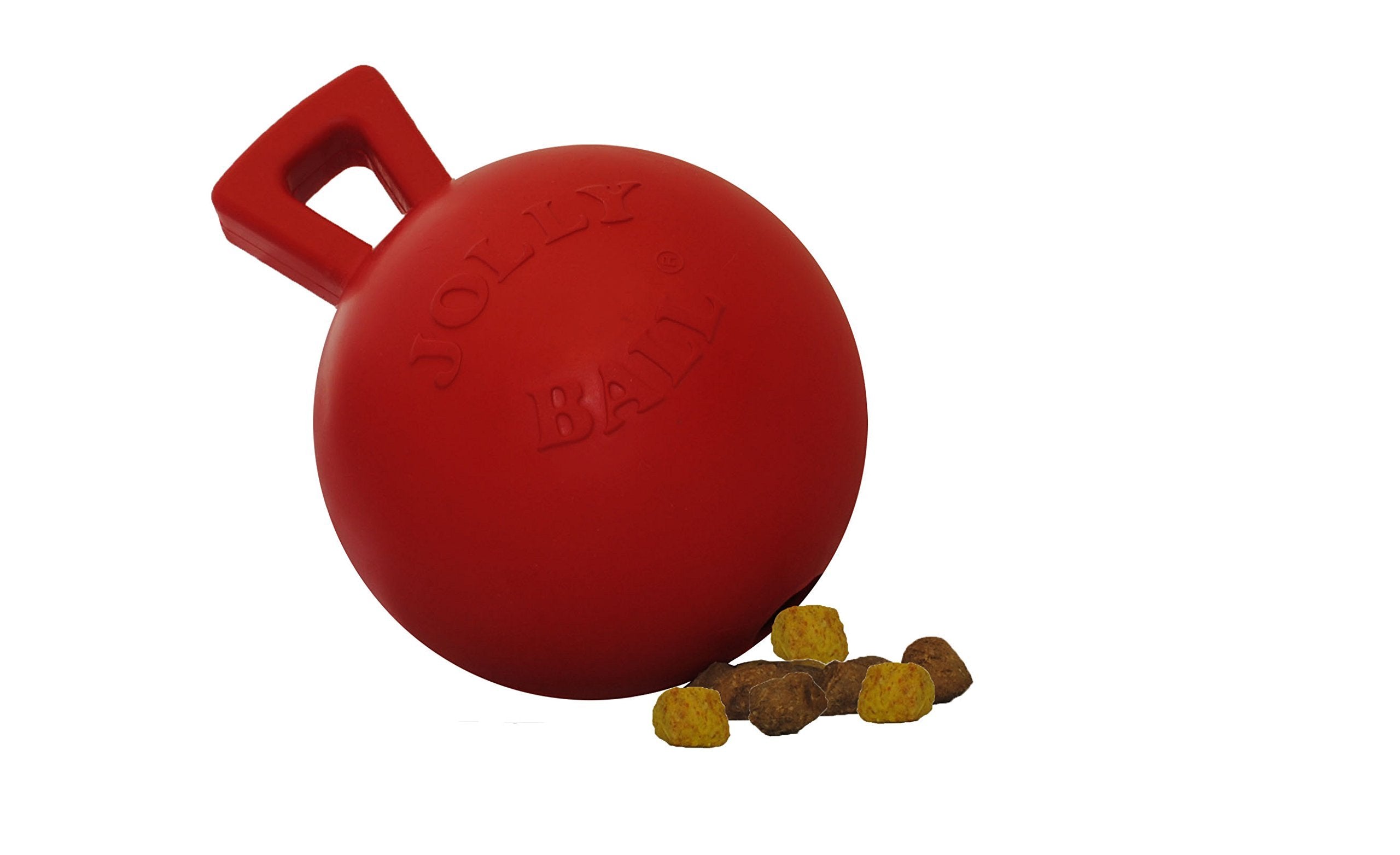 Jolly Pets Tug-N-Toss Heavy Duty Dog Toy Ball With Handle, 4 Inches/Petite, Red