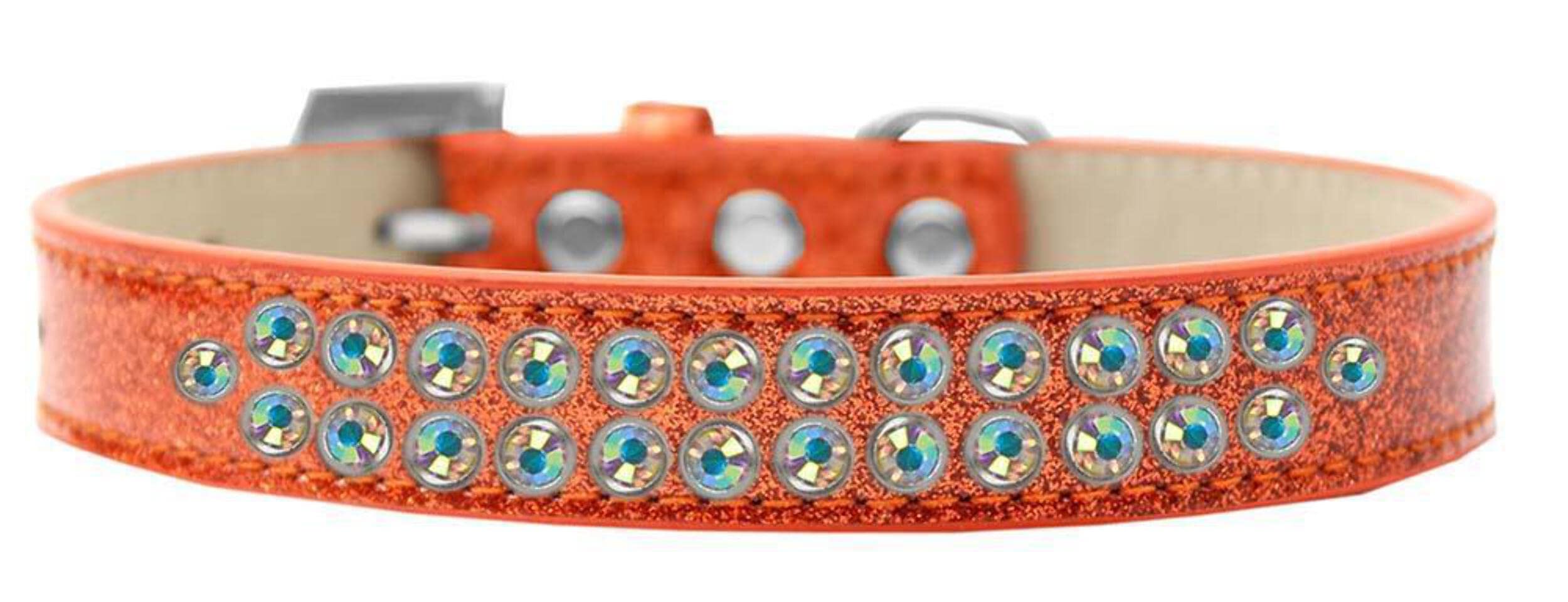 Mirage Pet Products Two Row AB Crystal Orange Ice Cream Dog Collar, Size 18
