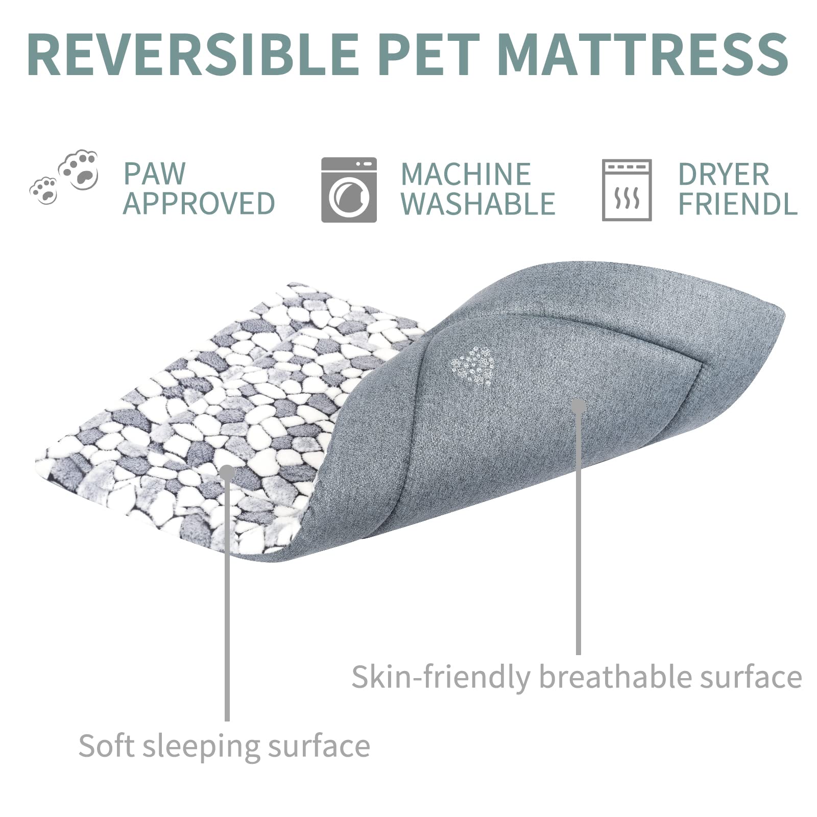 Vankean Stylish Dog Crate Pad Bed Mat Reversible (Warm & Cool), Soft Pet Sleeping Mat Dog Bed For Crate Suitable For Small To Xx