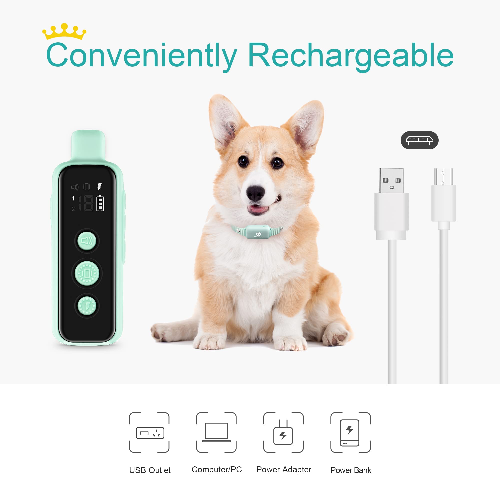 BOUSNIC Dog Training Collar - Waterproof Rechargeable Electric Shock Collar with Remote, Beep, Vibration Modes, 8-120 lbs, Green, Model P Collar650A