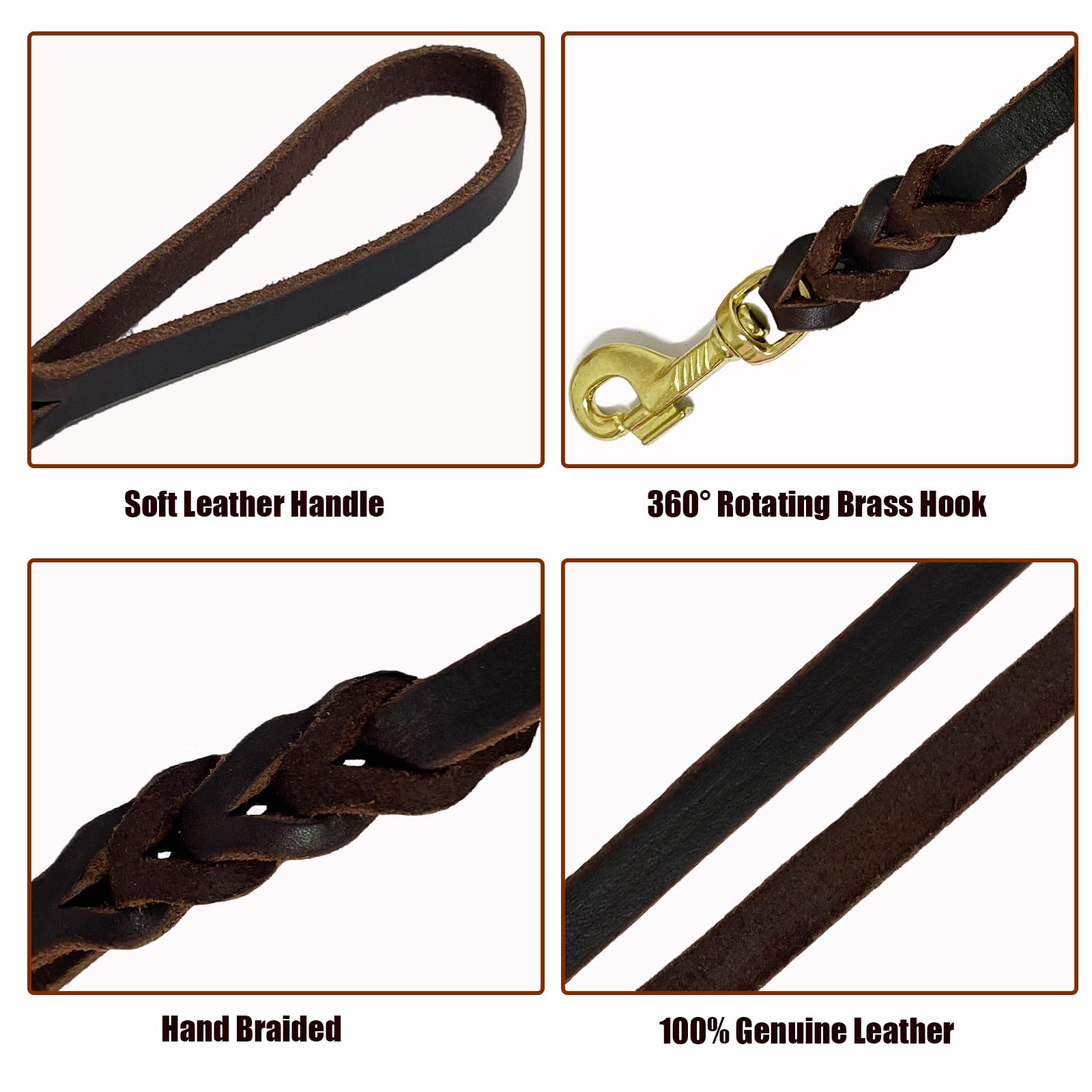 Lwbmg Long Leather Dog Leash 10Ft, Heavy Duty Dog Leash, Strong Sturdy Genuine Leather Braided Dog Leash, Soft And Comfortable L