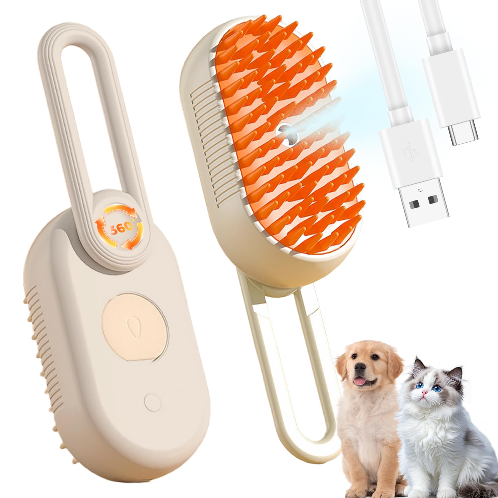 Upgraded 4In1 Pet Steam Beauty Brush Wireless Rechargeable Cat And Dog Hair Removal Tool  AntiStatic, Massage, Deep Cleaning