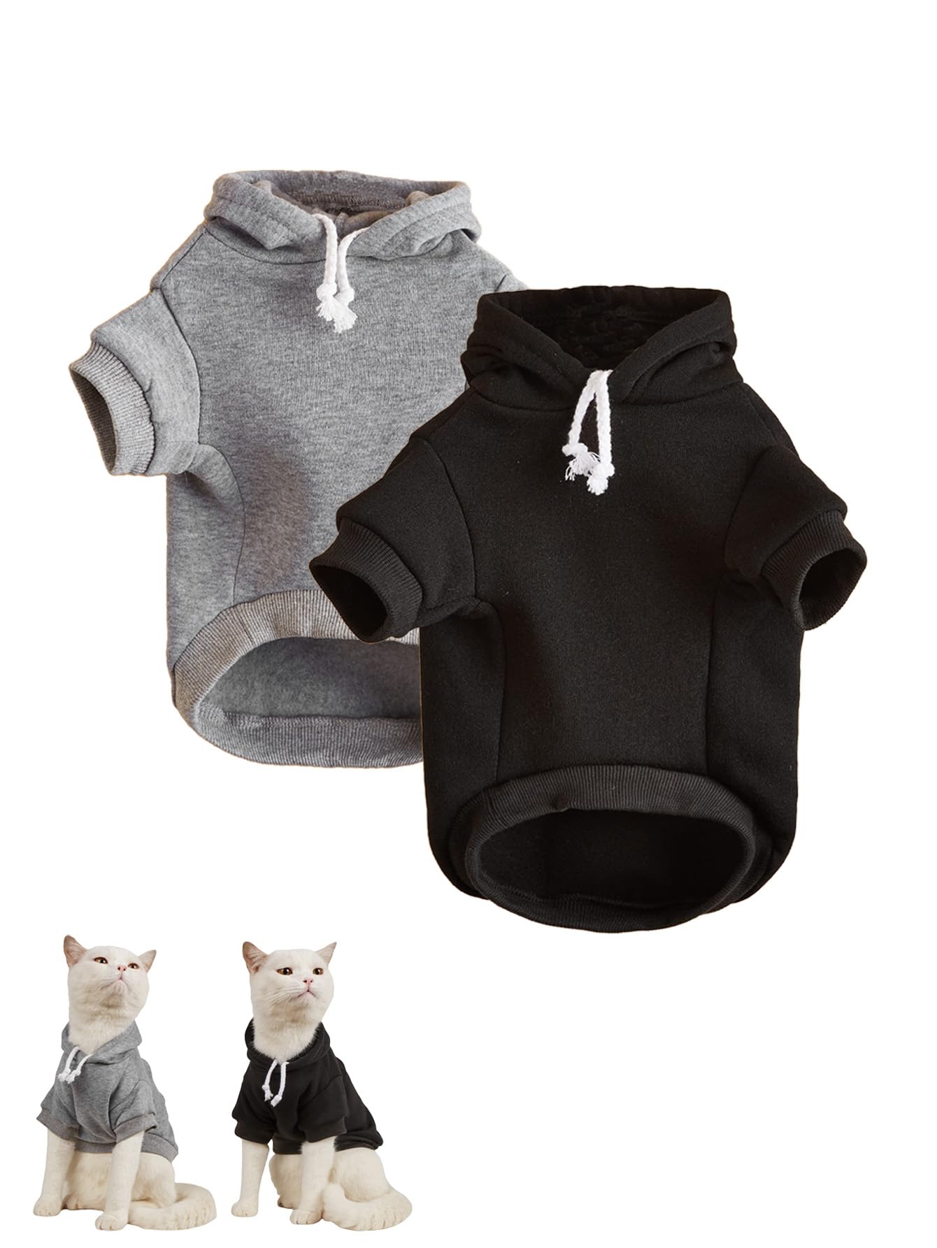 Qwinee 2Pcs Basic Dog & Cat Apparel, Warm Jacket, Shirt & Clothes For Puppy, Kitten, Small To X-Large Dogs & Cats - Black & Grey