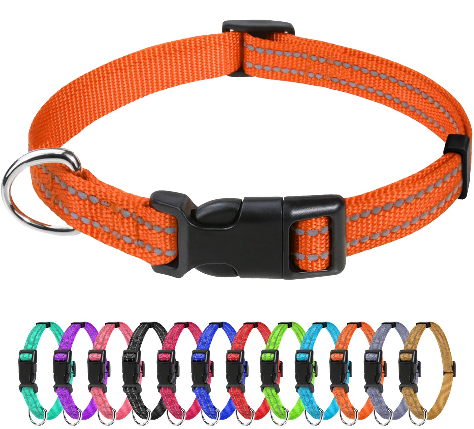 Tagme Reflective Nylon Dog Collars, Adjustable Classic Dog Collar With Quick Release Buckle For Puppy, Orange, 3/8' Width