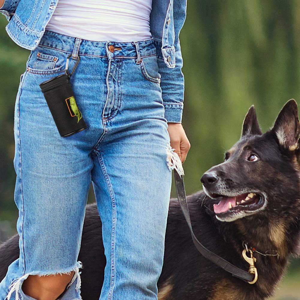 MalsiPree Poop Bag Holder Leash Attachment, Waste Bag Dispenser with Stainless Steel Buckle Clip & Adjustable Strap Fit for Any