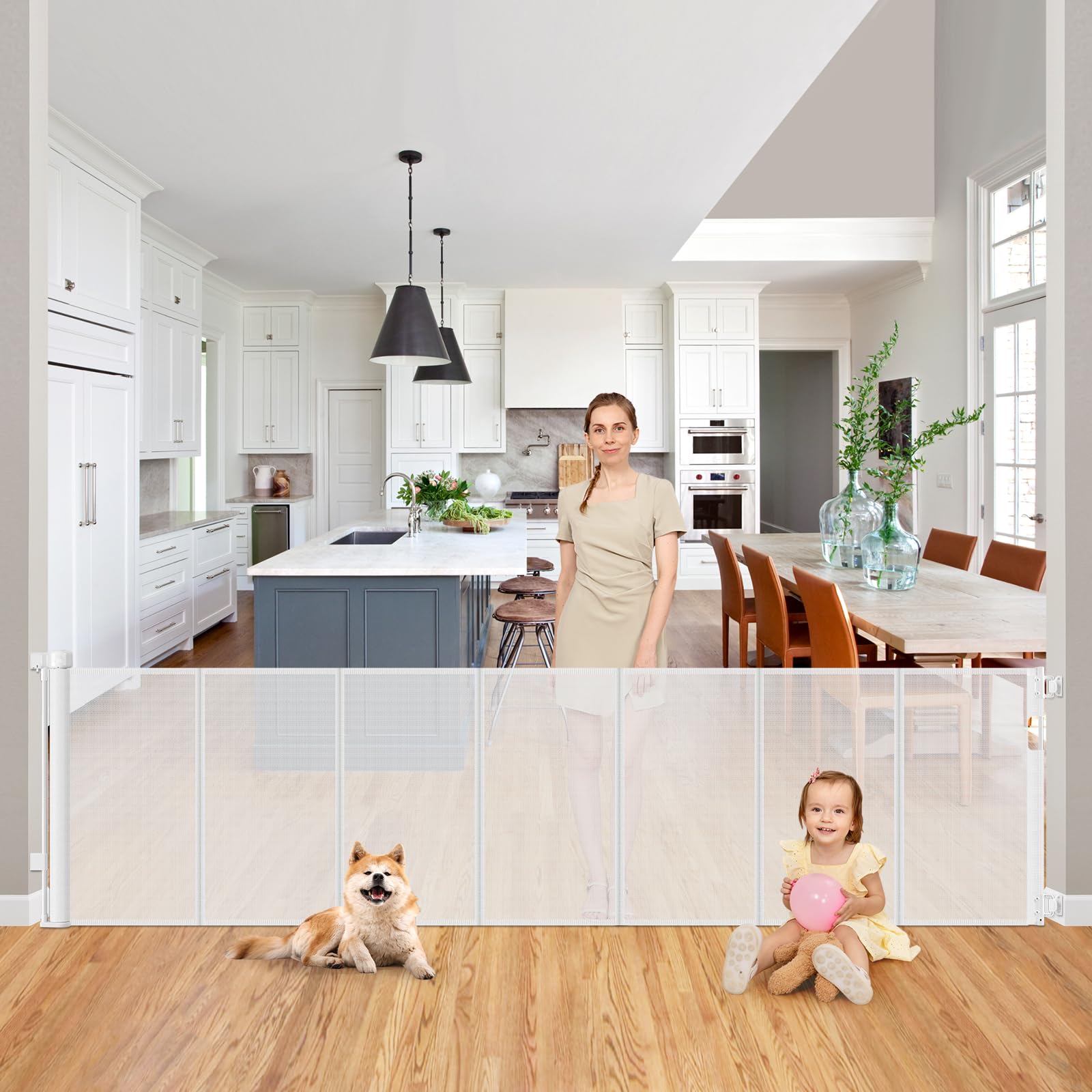 Reinforced 200 Inch Extra Long Dog Gate Indoor 33    Tall Outdoor Retractable Baby Gates for Doorways Extra Wide 16ft Bottom Ant