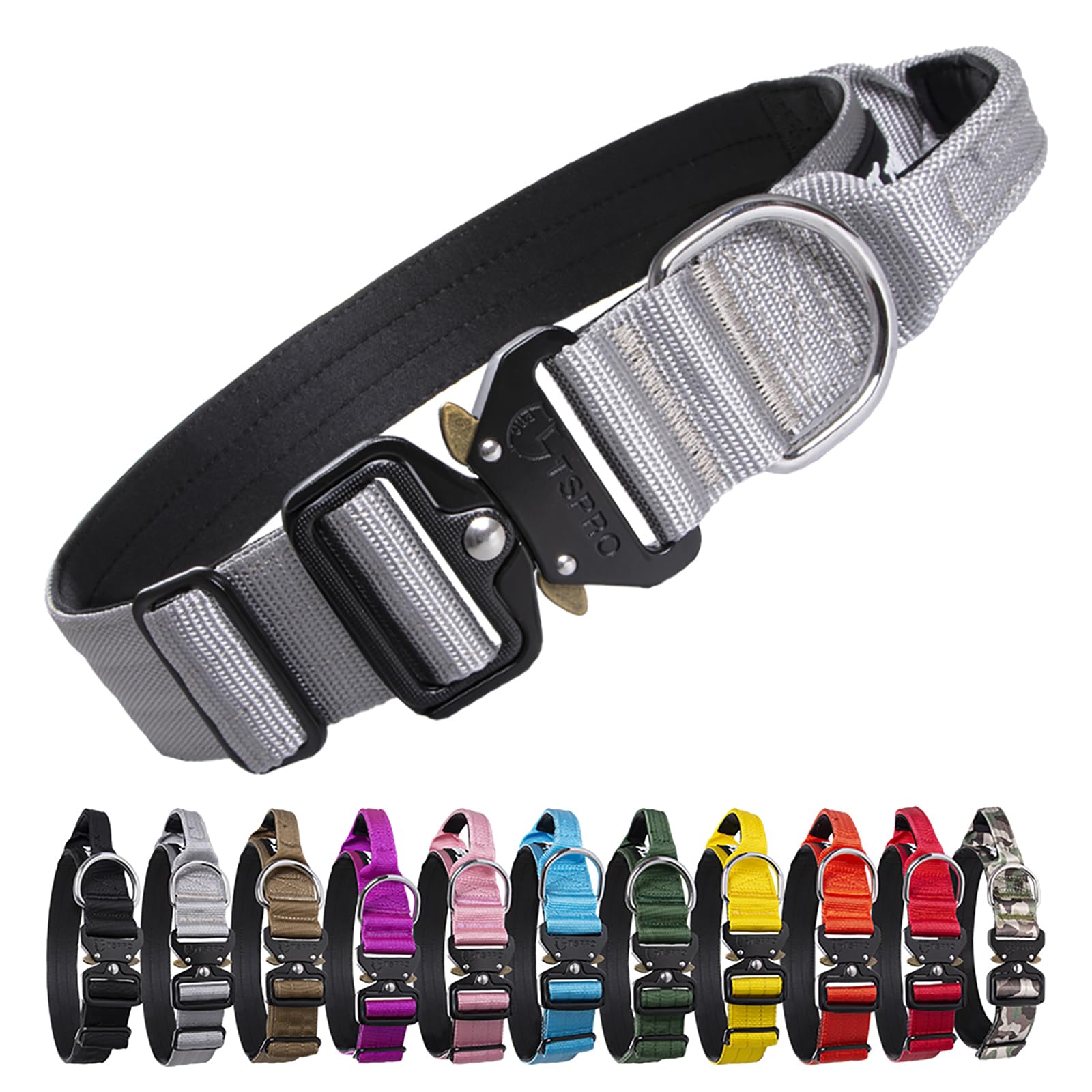Tspro Premium Dog Collar With Handle Thick Dog Collar Adjustable Dog Collar Heavy Duty Quick-Release Metal Buckle Dog Collar For Small Or Medium To Extra Large Dogs(L-Silver)