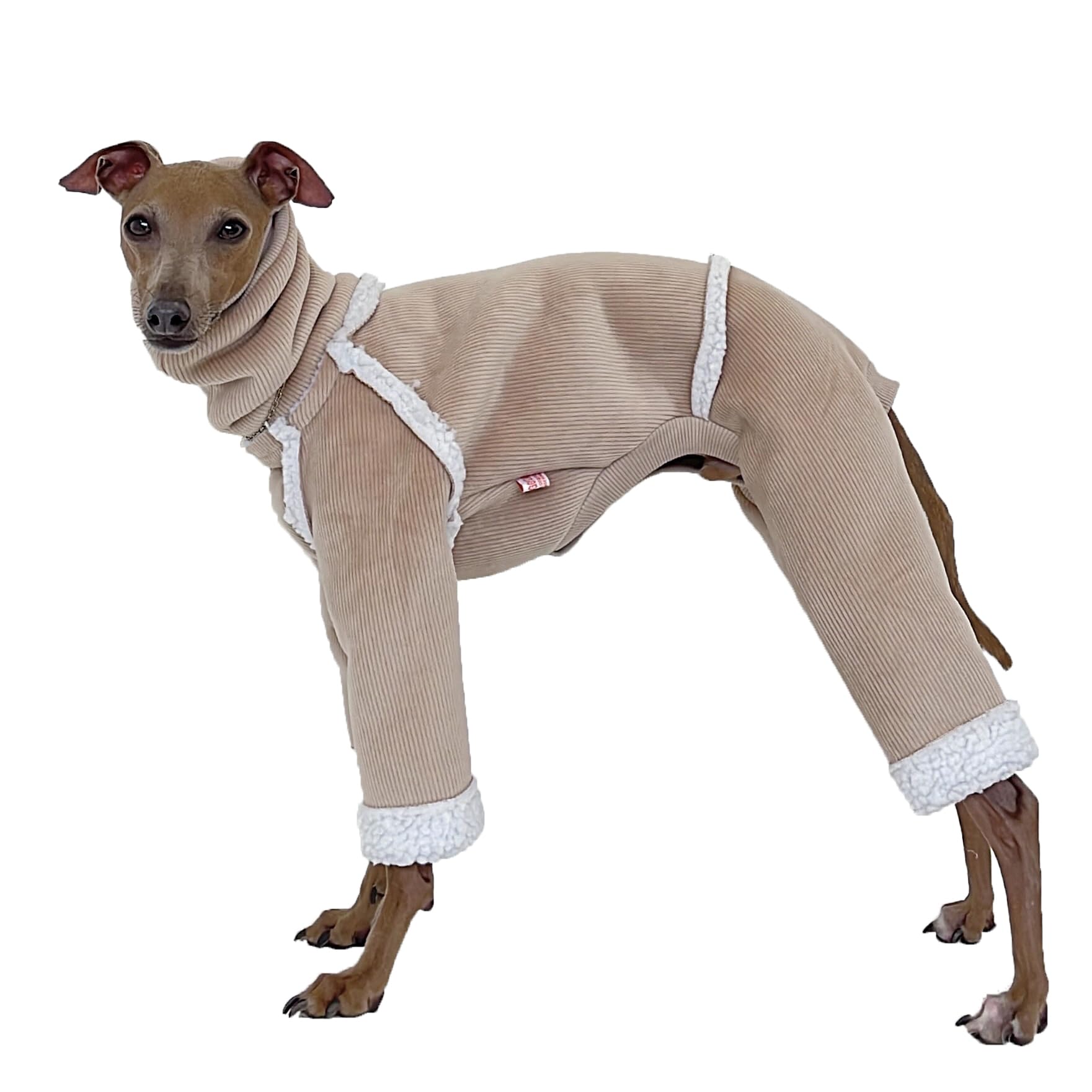 D Doggy Star Italian Greyhound Cold Weather Coat Warm Fleece Corduroy Sweater Turtleneck Onesie Clothes Whippet For Dog (M,Cordu