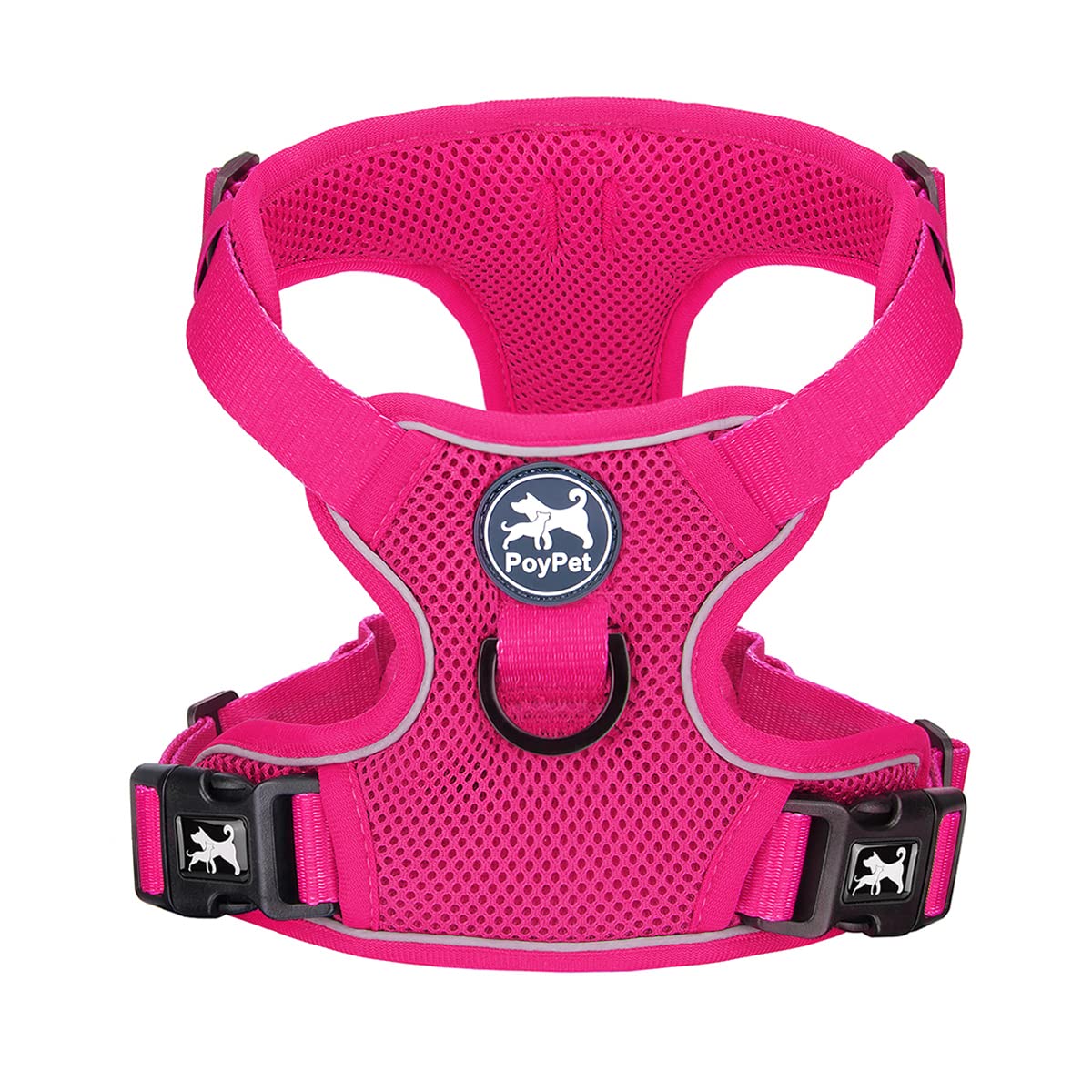 PoyPet Reflective Soft Breathable Mesh Dog Harness No Choke Double Padded Vest Adjustable(Fuchsia,S)