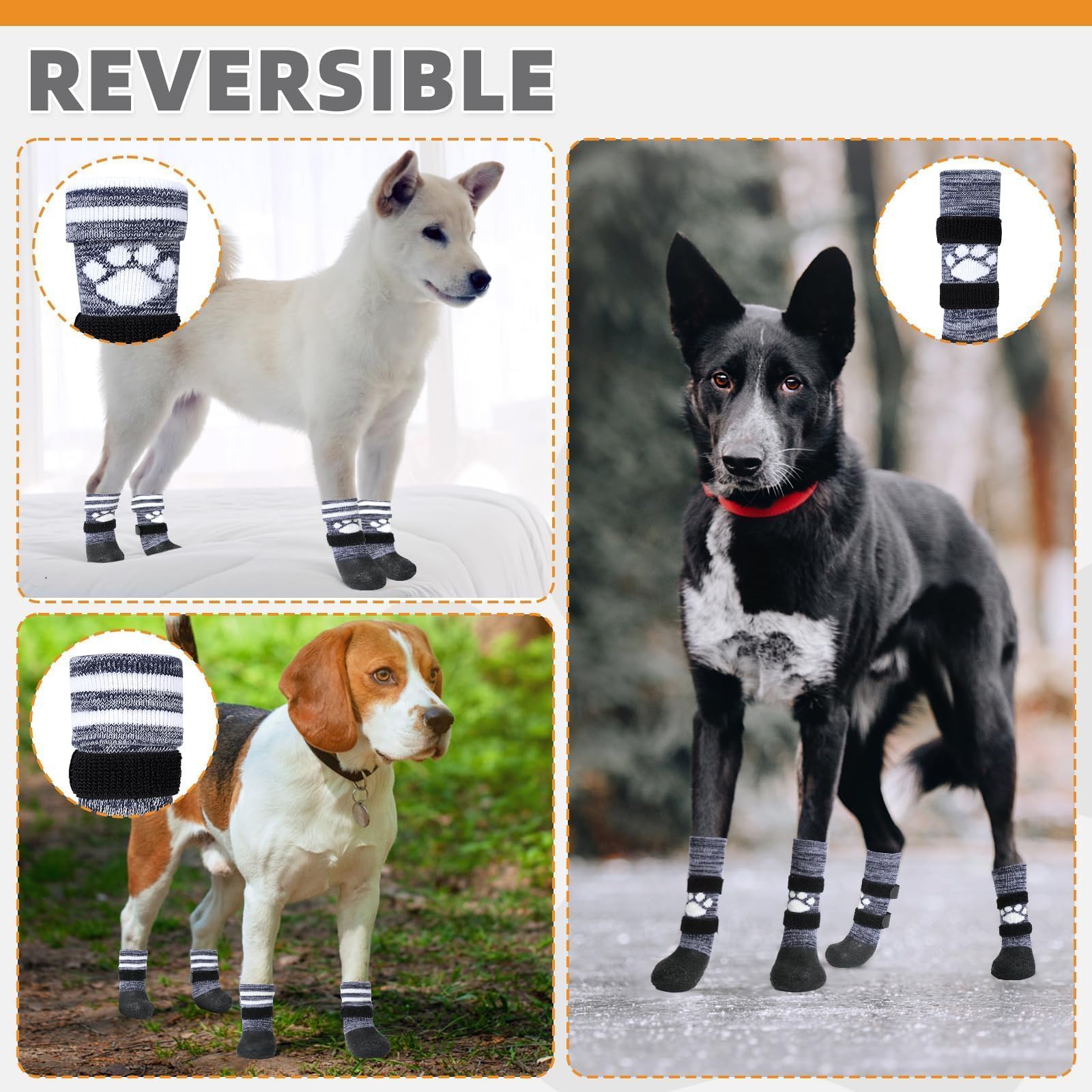KOOLTAIL Anti Slip Dog Socks to Prevent Licking Paws for Hot/Clod Pavement,Waterproof Long Snow Dog Boots&Paw Protector with Str