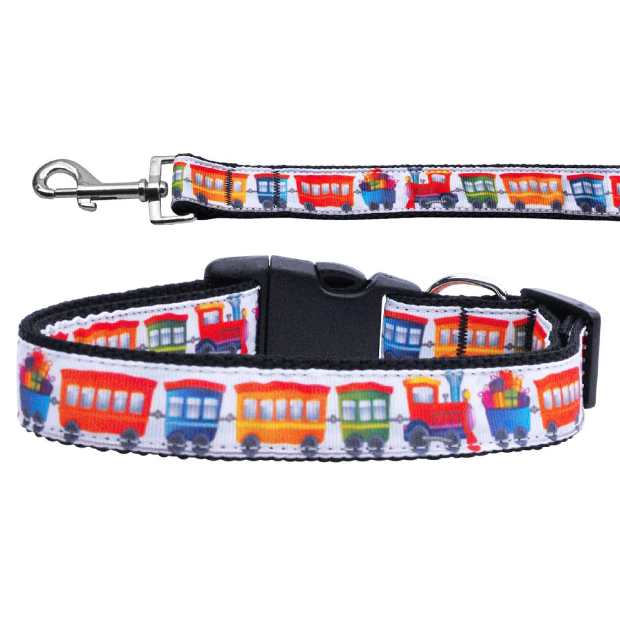 Pet Dog & Cat Nylon Collar or Leash, "Trains" XS Collar
