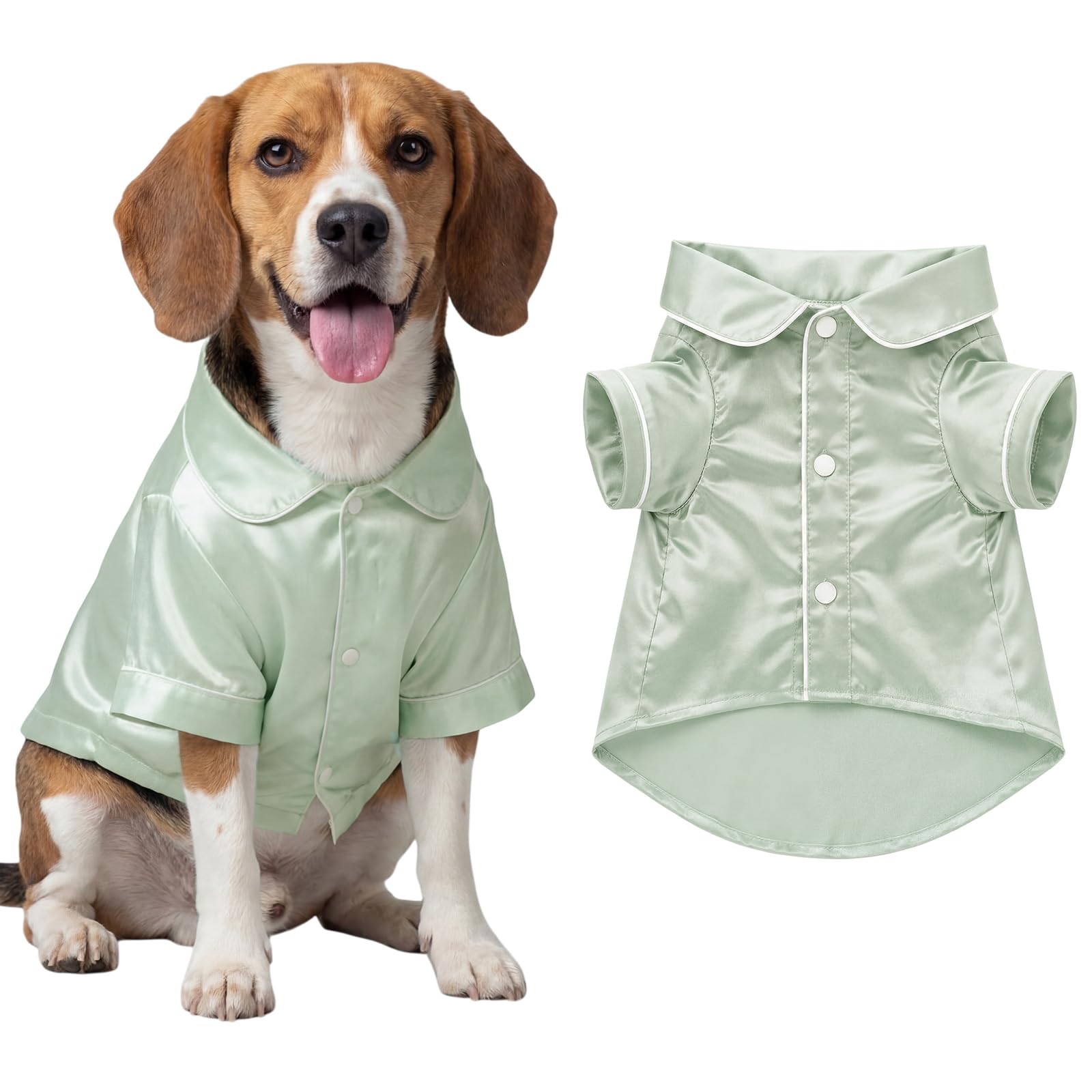 Cosblank Dog Silk Pajamas Shirts Puppy Satin Pjs Pet Sleepwear Soft Faux Silk Lapel Two-Legged for Small Dogs Bridal Party(L,Sag