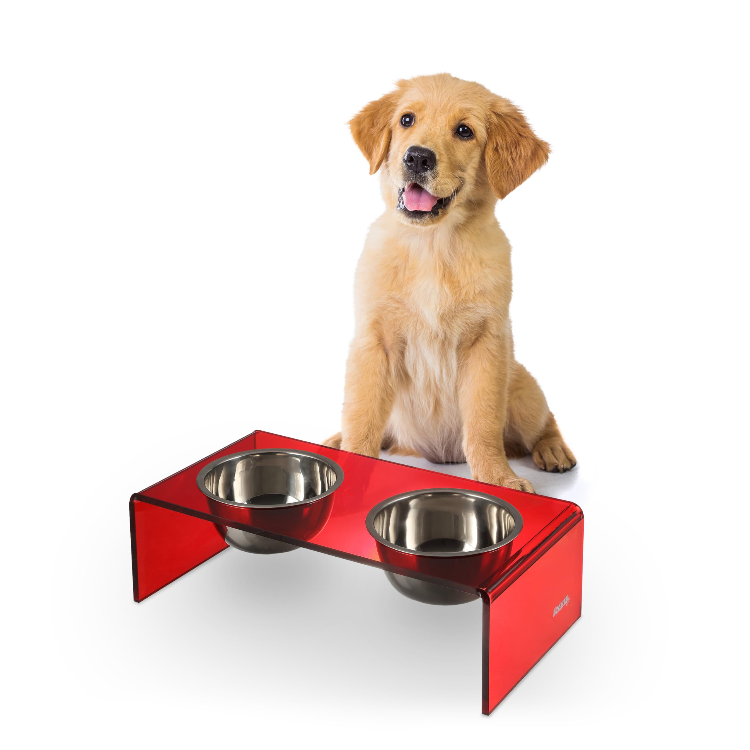 The LICKER Store DBL2000H Keaton 5 Small/Medium Modern Acrylic Rectangular Elevated Pet Feeder with 20oz 2-Stainless Steel Bowls
