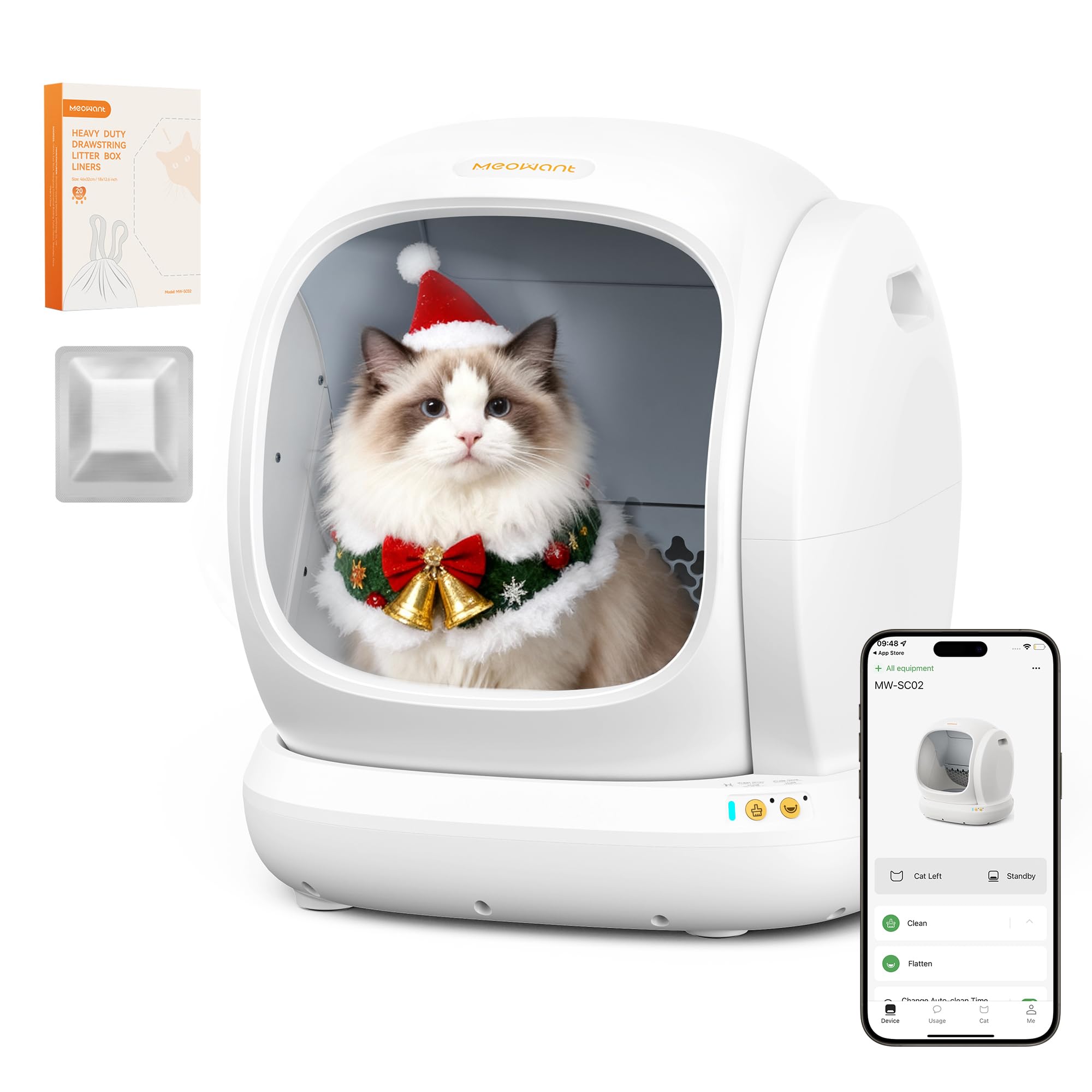 MeoWant Automatic Cat Litter Box, Large Opening Self Cleaning Litter Box with Safety Protection for Multiple Cats, App Control, 