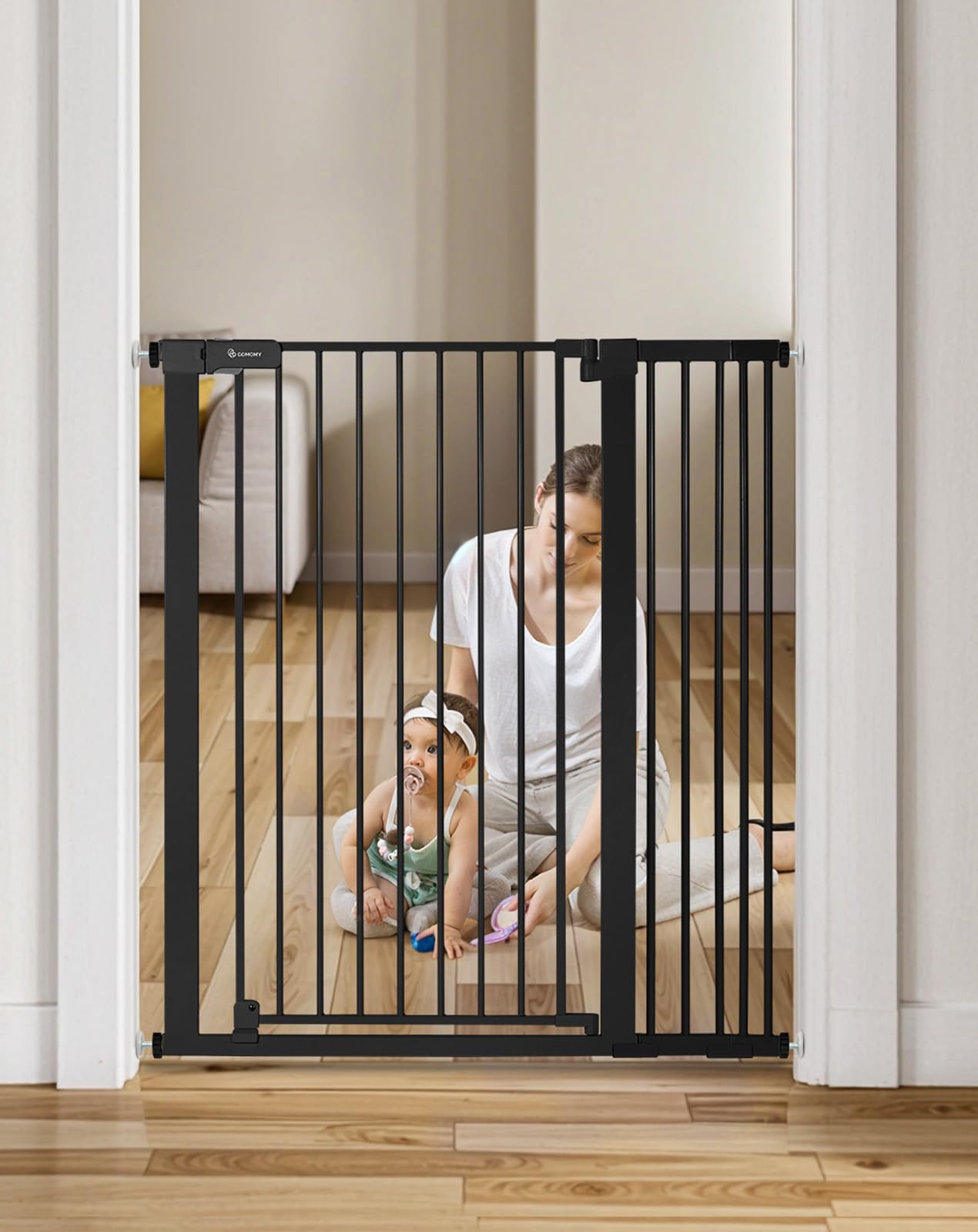 COMOMY 42 Extra Tall Baby Gate for Stairs Doorways, Fits Openings 29.5 to 40.6 Wide, Auto Close Sturdy Safety Dog Gate for House