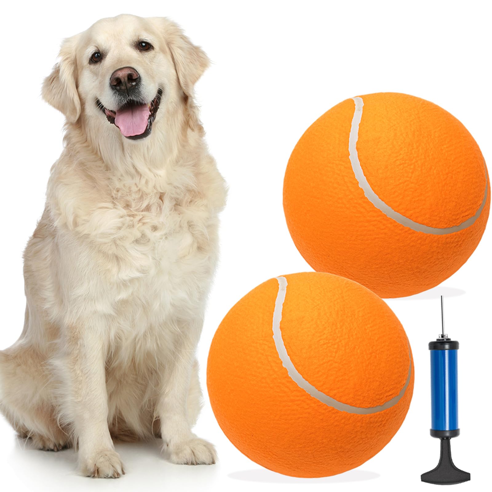 Covgopi 9.5'' Large Dog Tennis Balls, 2 Pack Interactive Pet Toys For Playing Training Outdoor Indoor, Oversize Rubber Inflatabl