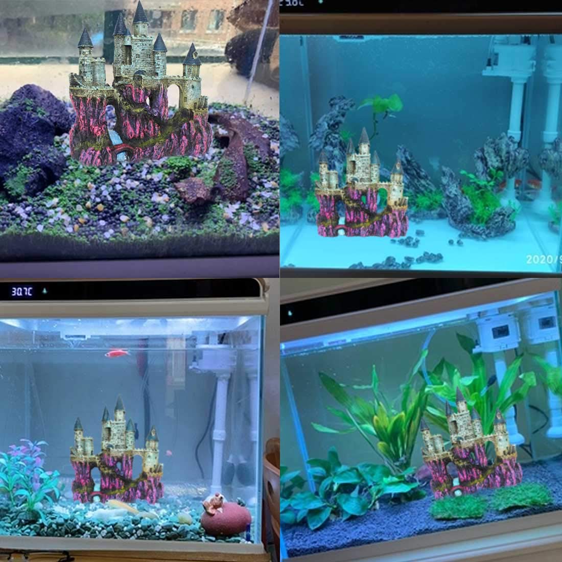 PINVNBY Aquarium Resin Castle Decoration - Purple Driftwood Cave Hideout for Fish Tanks and Plants