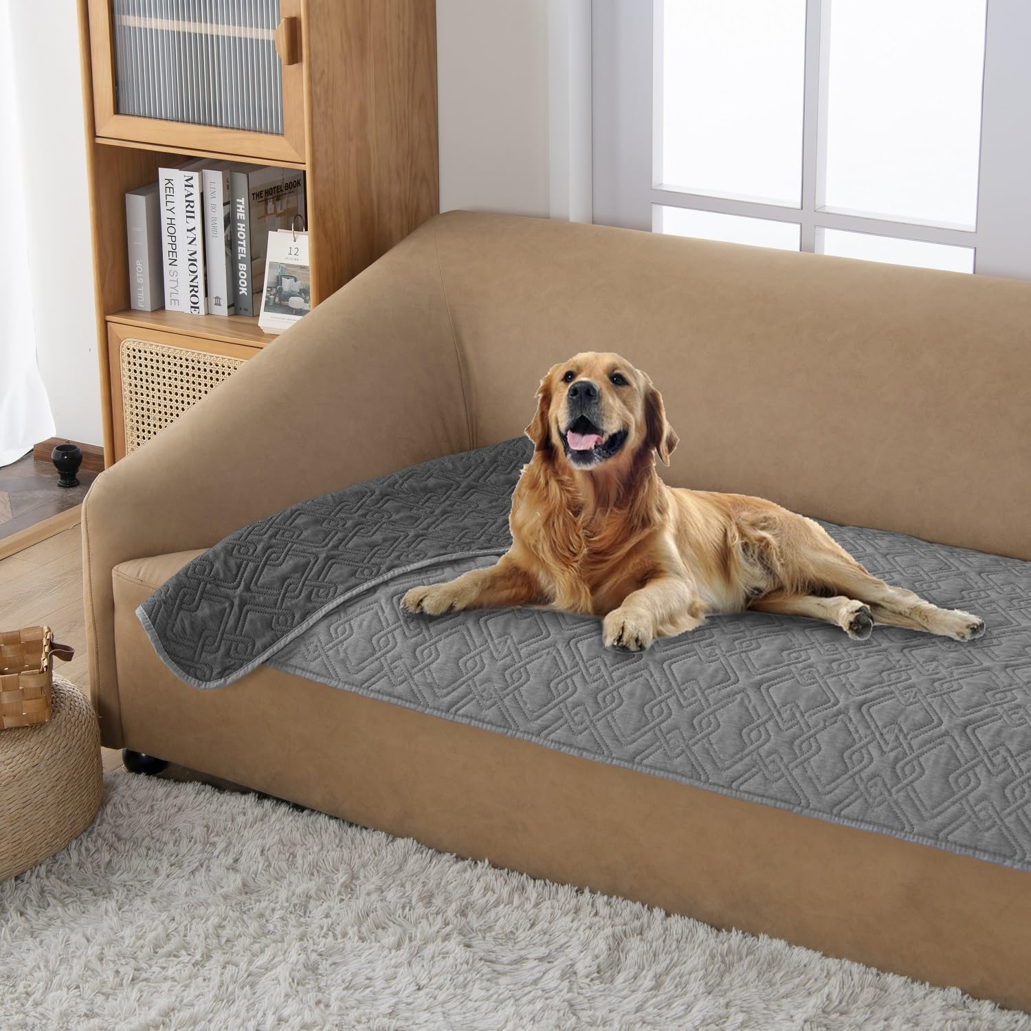 Fuguitex Waterproof Dog Bed Cover Dog Blanket For Pet Furniture Bed Couch Sofa Reversible Linen Texture(30''*53'',Dark Grey+ Lig