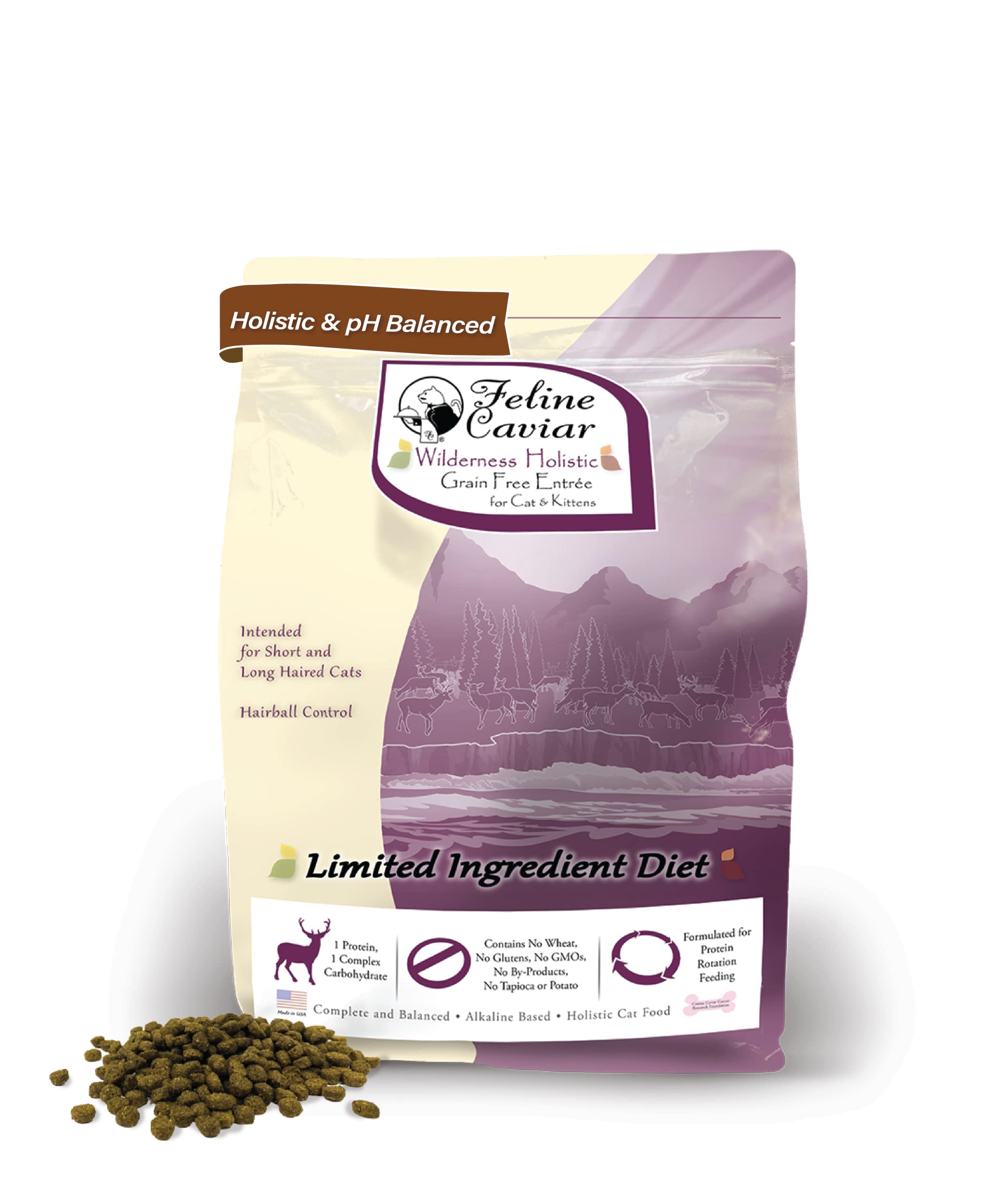 Feline Caviar Dry Cat Food - Leaping Spirit: Venison & Split Pea - Holistic Limited Ingredient Grain Free Dry Cat Food Entr  e f