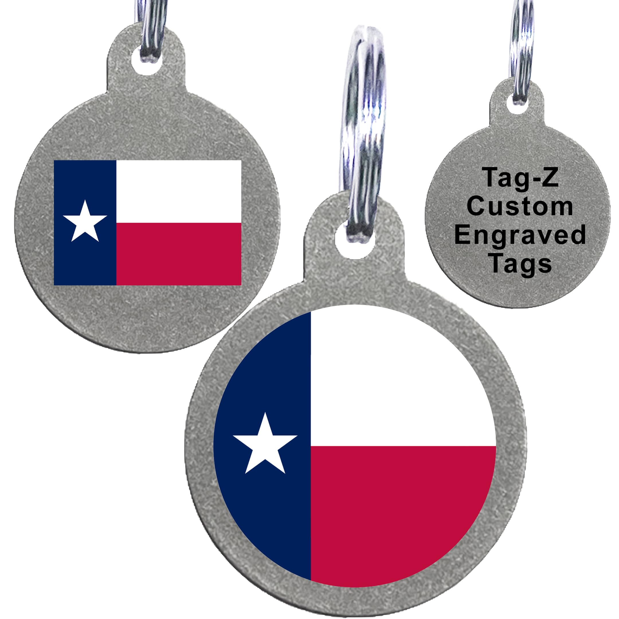 Texas Flag Pet Id Tags, Custom Printed And Laser Engraved Circle