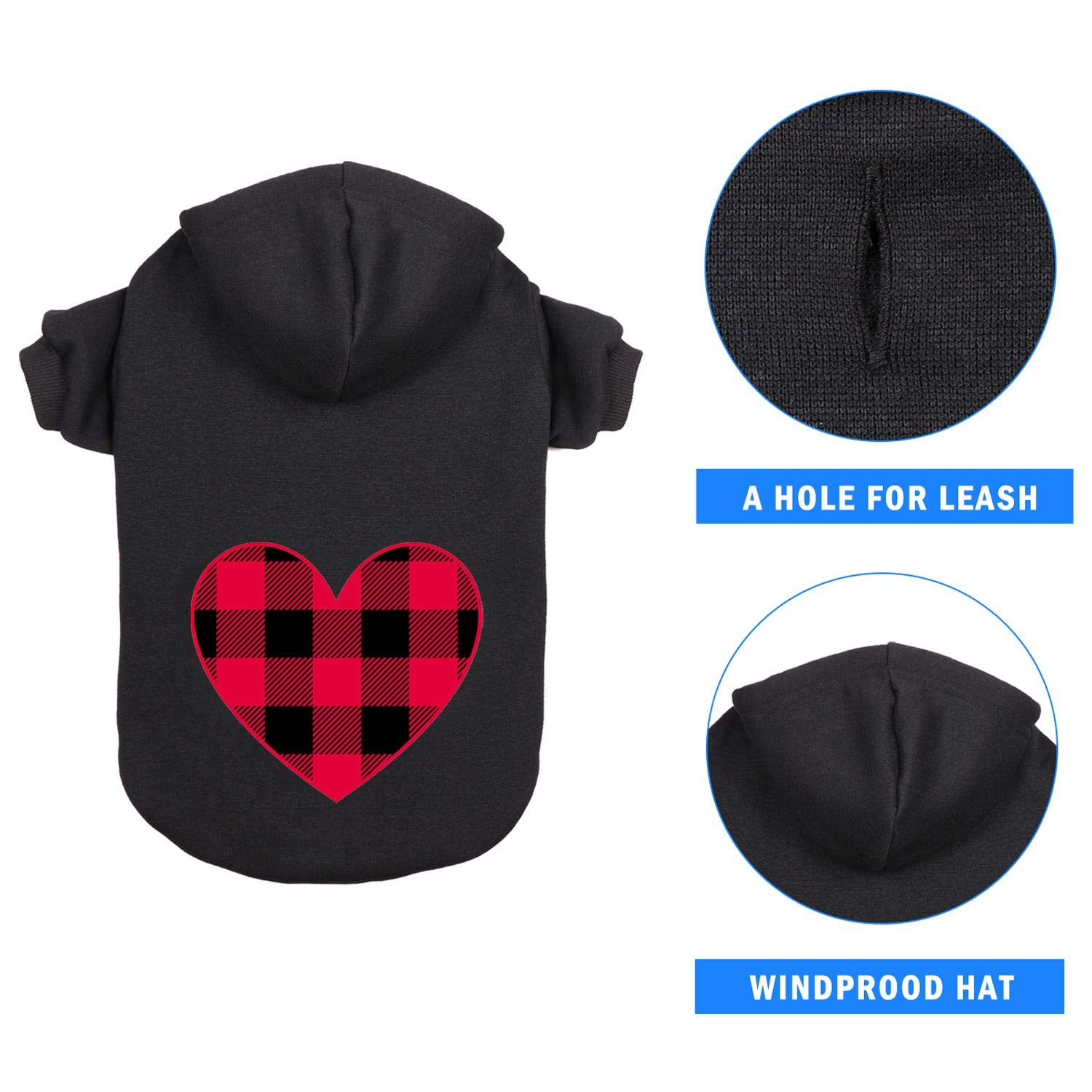 Dog Hoodie Dog Sweaters For Small Dogs Pet Clothes Black Buffalo Plaid Warm And Soft Breathable Cozy(S)