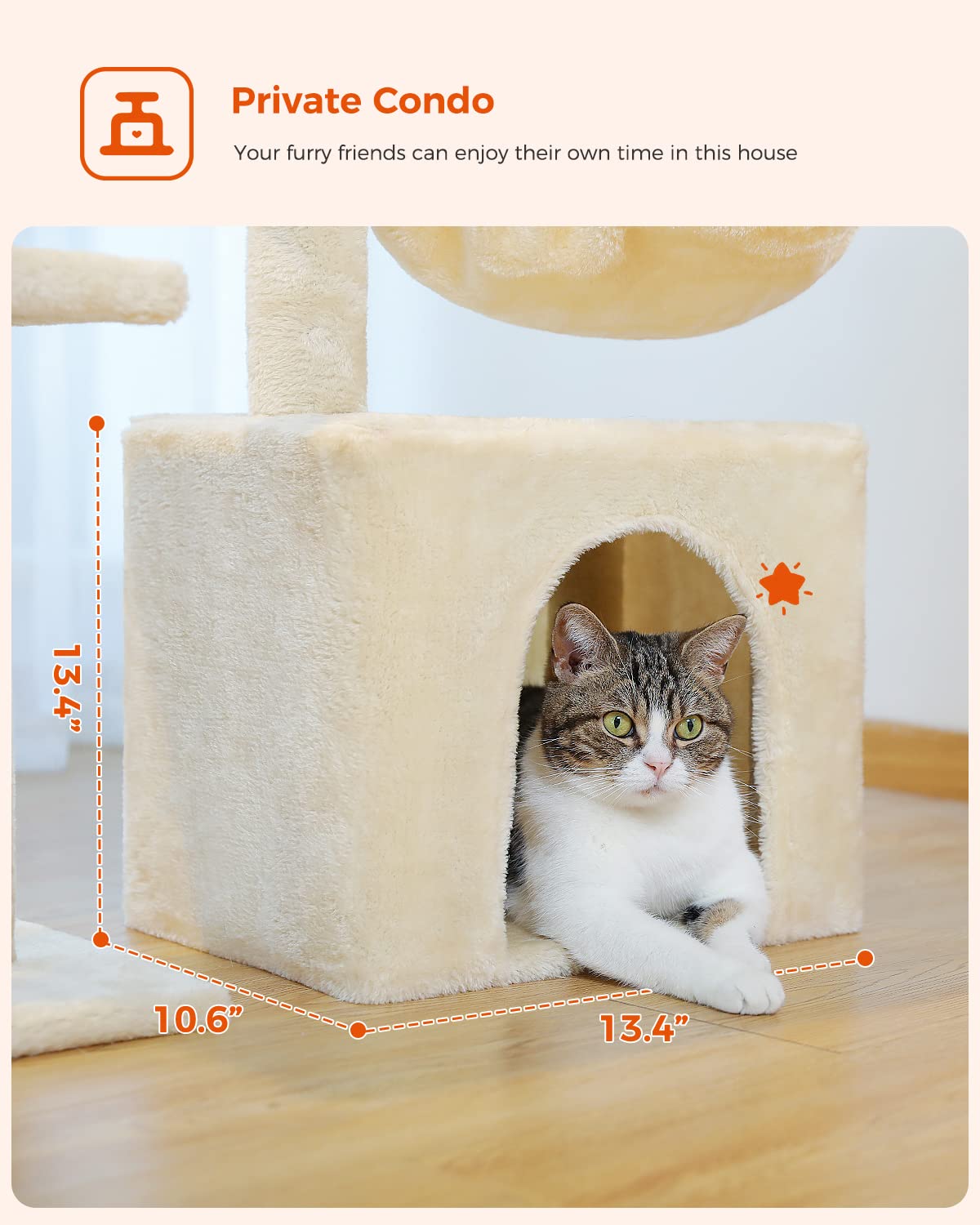 Pequlti Small Cat Tree, [28.5''] Cat Tower For Indoor Cats, 2 Styles Cat Activity Tree With Cat Scratching Posts, Big Hammock And Removable Top Perch Beige