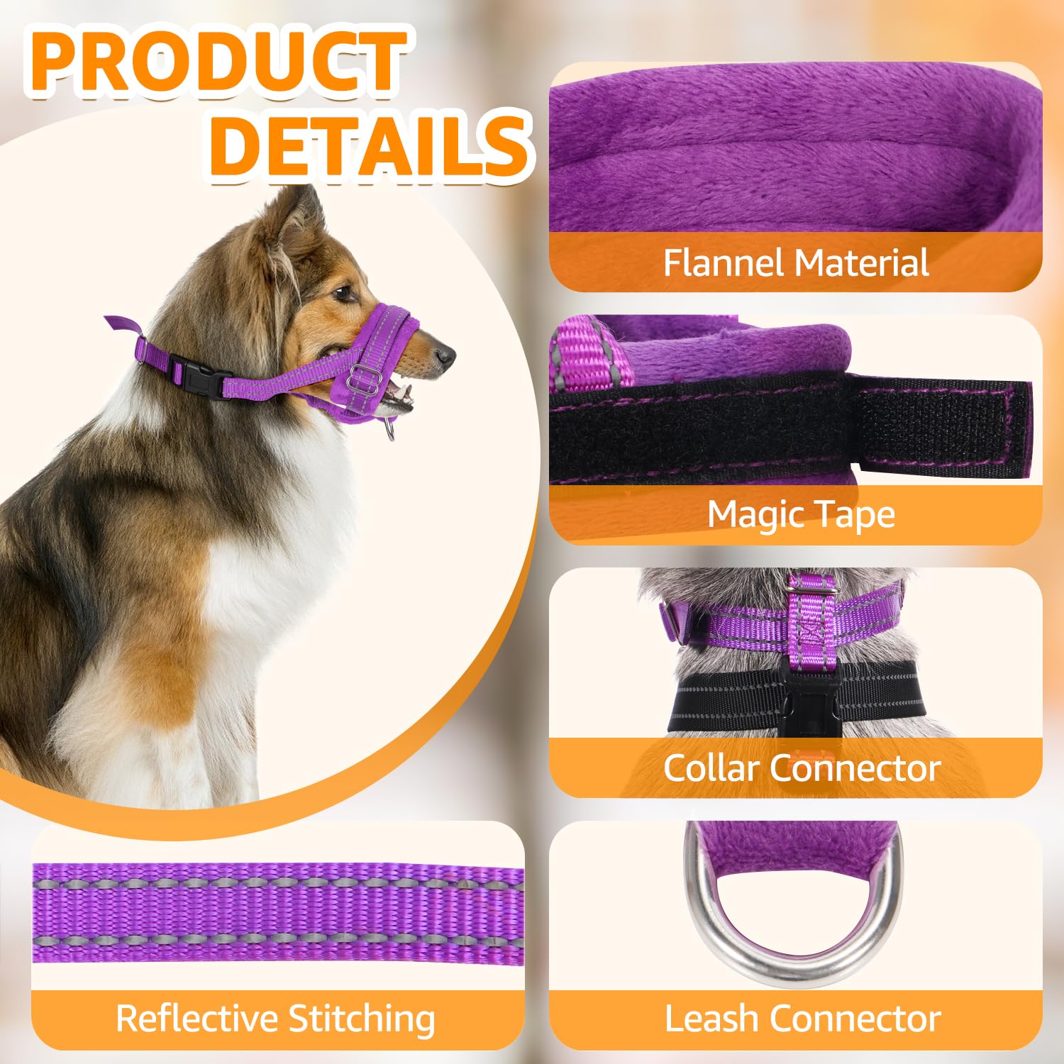 Slowton Soft Dog Muzzle, Adjustable Padded Nylon Muzzle For Large Medium Dogs Anti Chewing Barking Biting, Allow Dog Pant & Drink (Purple, S)