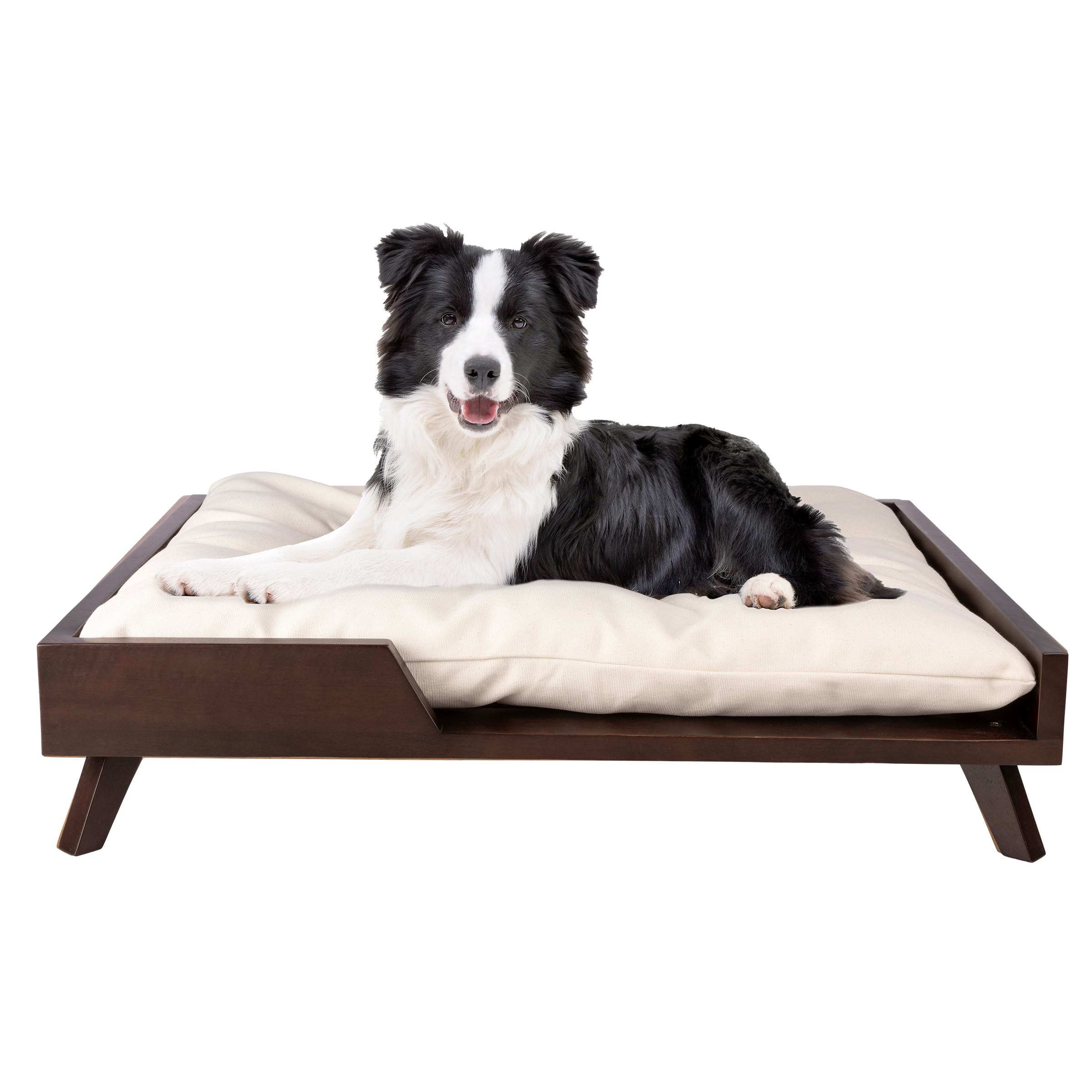 Elevated Dog Bed - 36    x 29.5    Indoor Pet Bed with Frame and Soft Cushion - Mid-Century Modern Wood Dog Bed for Medium to La