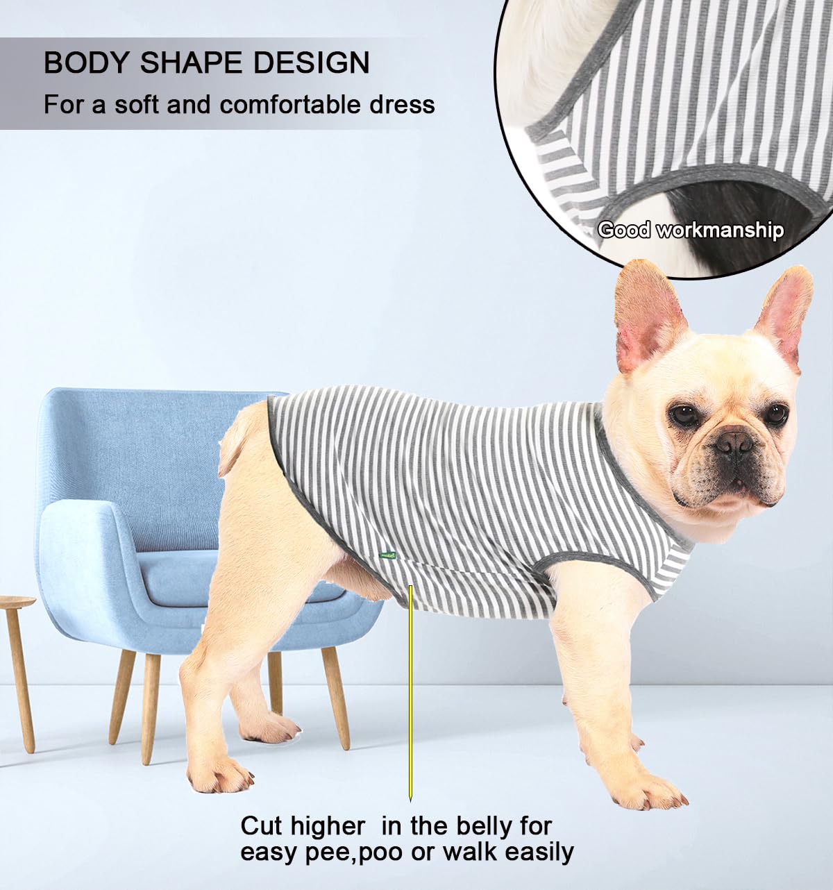 Sychien Dog Cooling Shirt,Summer Combed Cotton Breathable Boy Girl XXX-Large T-Shirts,Purple Grey White Striped XXXL
