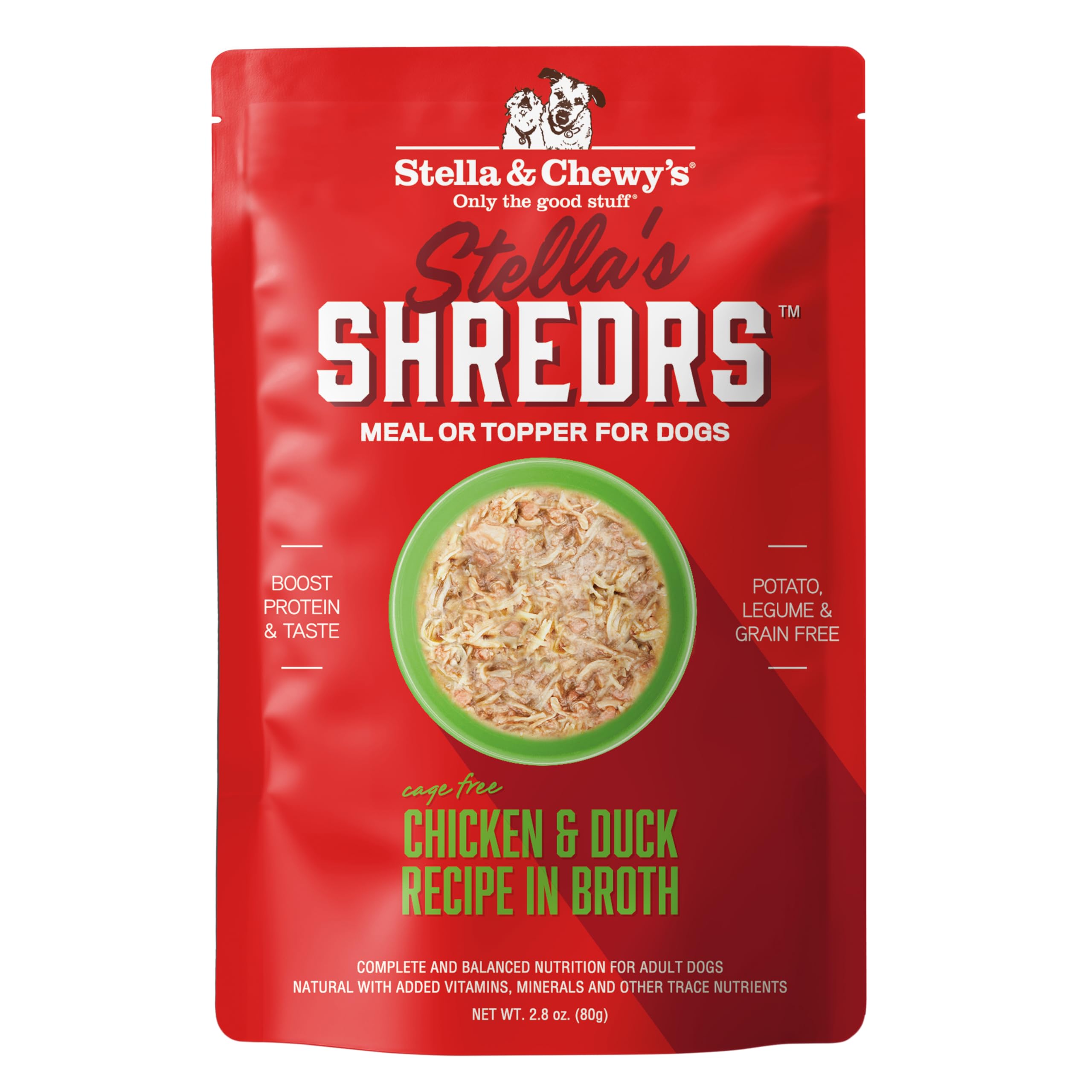 Stella & Chewys Cage Free Chicken & Duck Shredrs - Premium Dog Food Pouches - Perfect For Picky Eaters- 24 Pack, 2.8oz Each