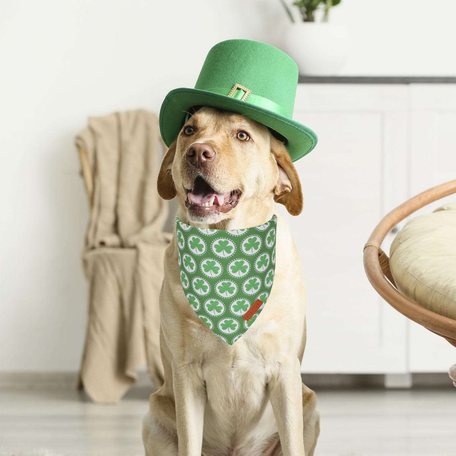Ptdecor St.Patrick'S Day Dog Bandana,Green Shamrock Reversible Holiday Dog Scarf, Multi Size, Triangle Irish Bandanas For Large