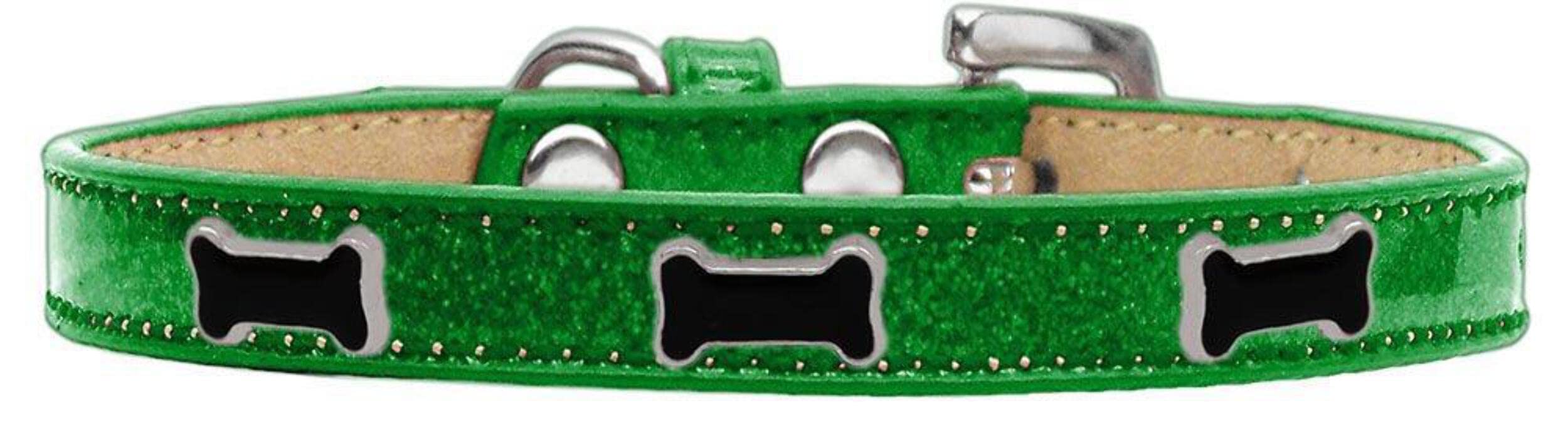 Mirage Pet Products Black Bone Widget Dog Collar Emerald Green Ice Cream, Size 12