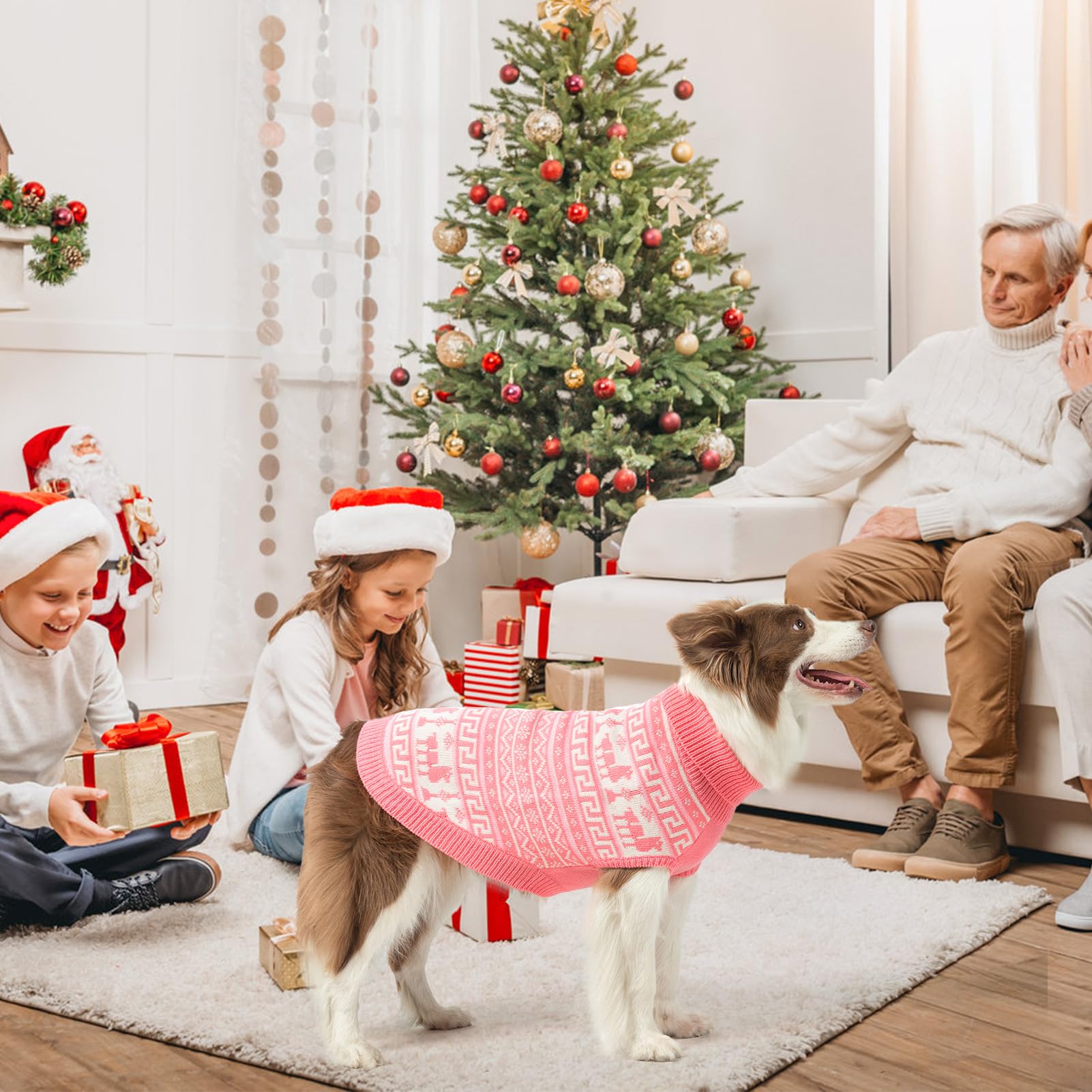 Scenereal Dog Sweater - Small Size, Turtleneck Pullover For Girls & Boys, Christmas Pet Apparel, Pink With Reindeer Theme
