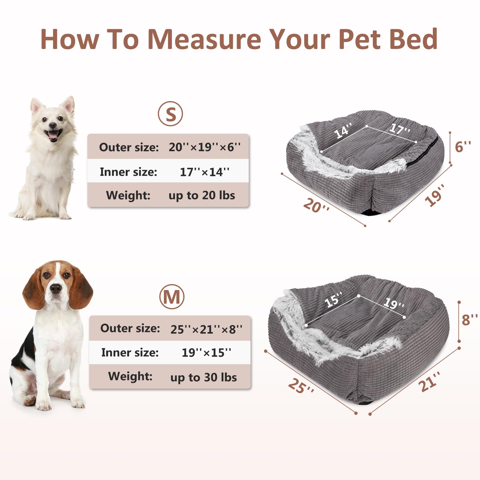 MIXJOY Rectangle Cave Hooded Dog Bed, 25" Grey, Warm Orthopedic Puppy Blanket, Machine Washable, Ideal for Medium to Large Dogs