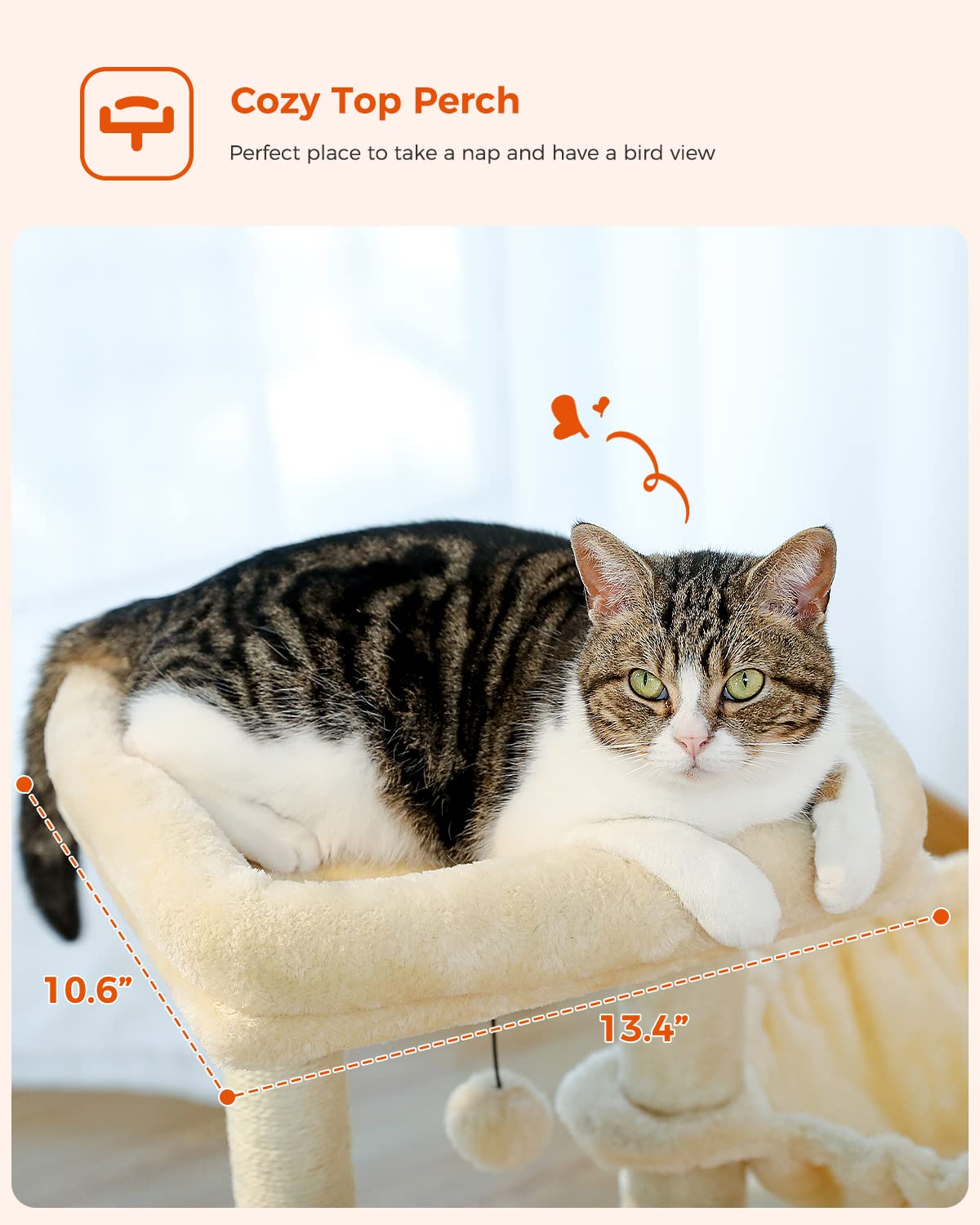 Pequlti Small Cat Tree, [28.5''] Cat Tower For Indoor Cats, 2 Styles Cat Activity Tree With Cat Scratching Posts, Big Hammock And Removable Top Perch Beige