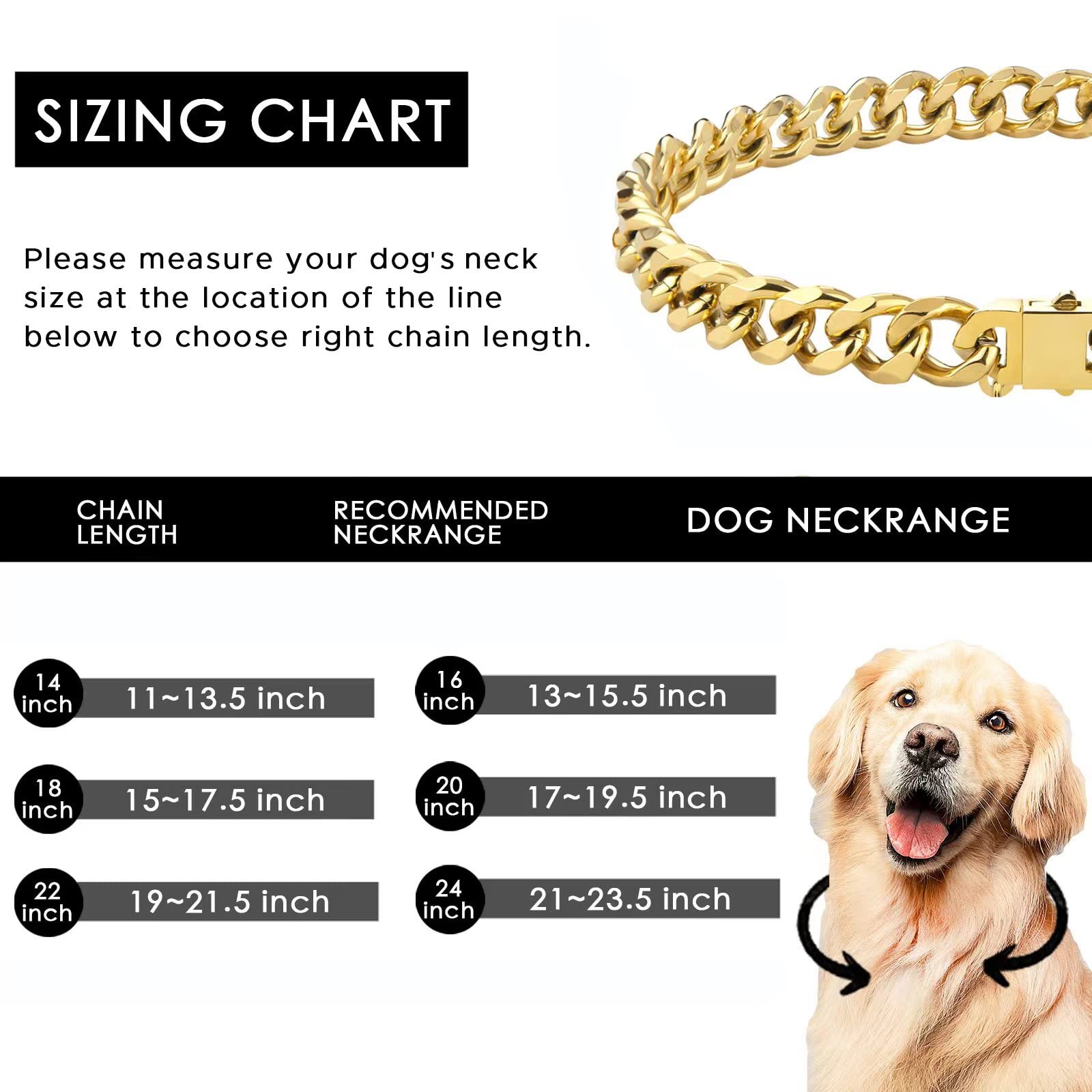 Dopetie Gold Chain Dog Collar Personalized Letter Dog Necklace With Bling Zircons Metal Cuban Link For Medium And Large Dogs Pets Heavy Duty Chew Proof Letter K 16In