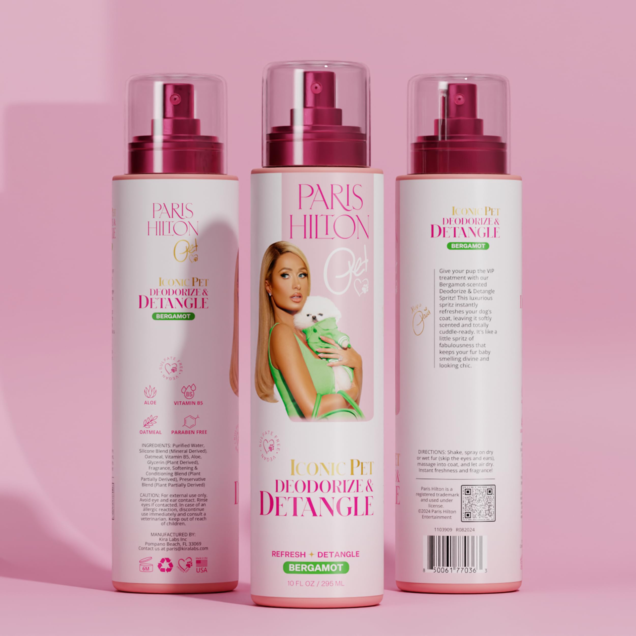 Paris Hilton Dog Perfume, Deodorizer & Detangler | Odor Neutralizing With Fresh Citrus-Infused Bergamot Scent - Sulfate-Free, Ve
