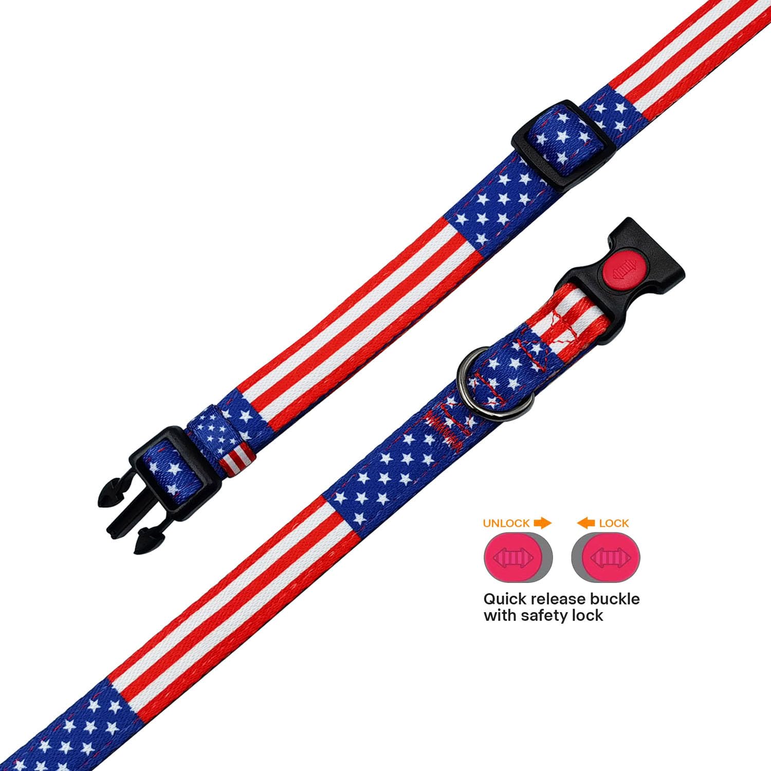 Olahibi Neoprene Padded Dog Collar, Soft And Comfortable, Flag Pattern, For Large Dogs.(Large, American Flag)