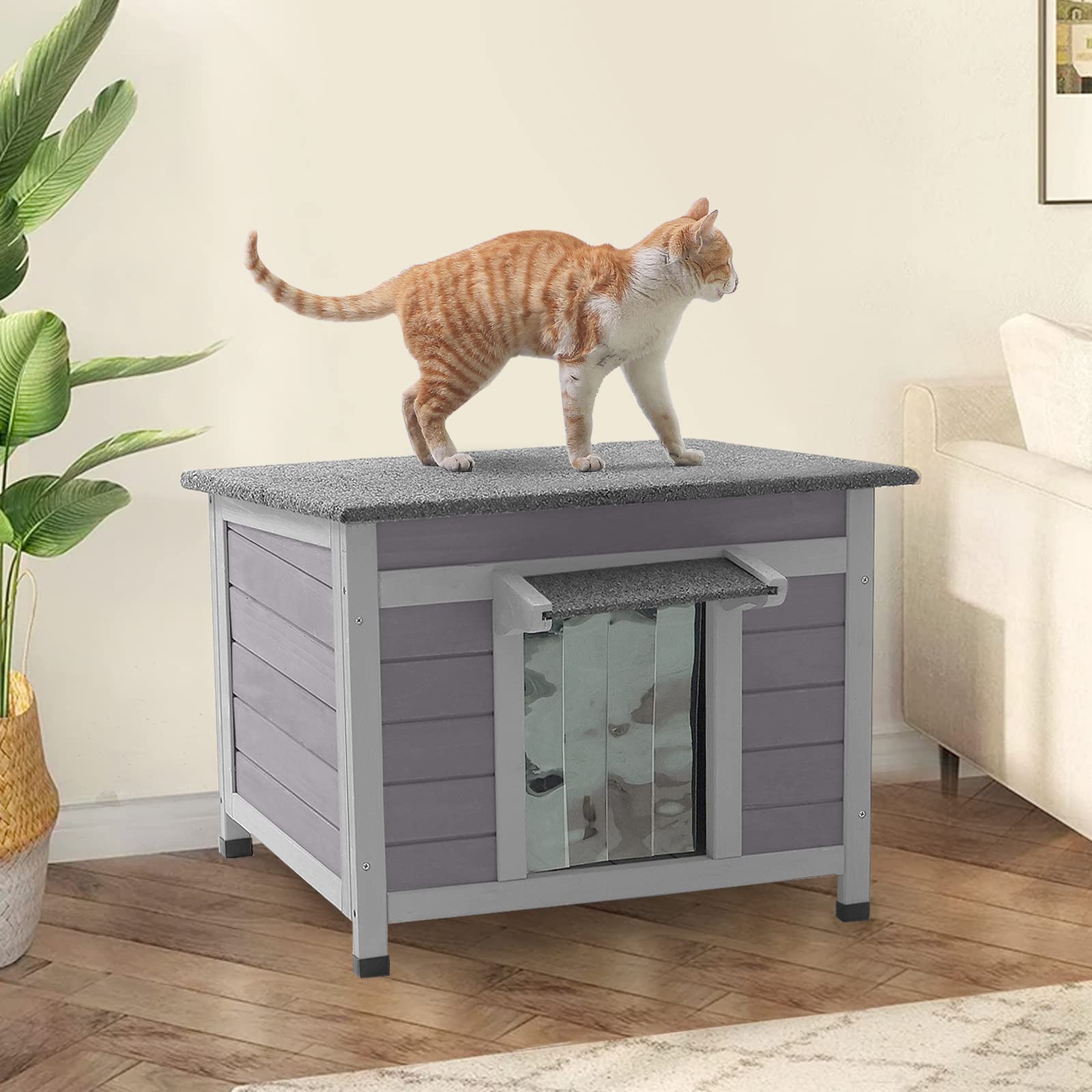 Aivituvin Feral Cat House Waterproof Outdoor Indoor Rabbit Hutch For Bunnies,Cats,Dogs And Other Small Animals,Asphalt Roof