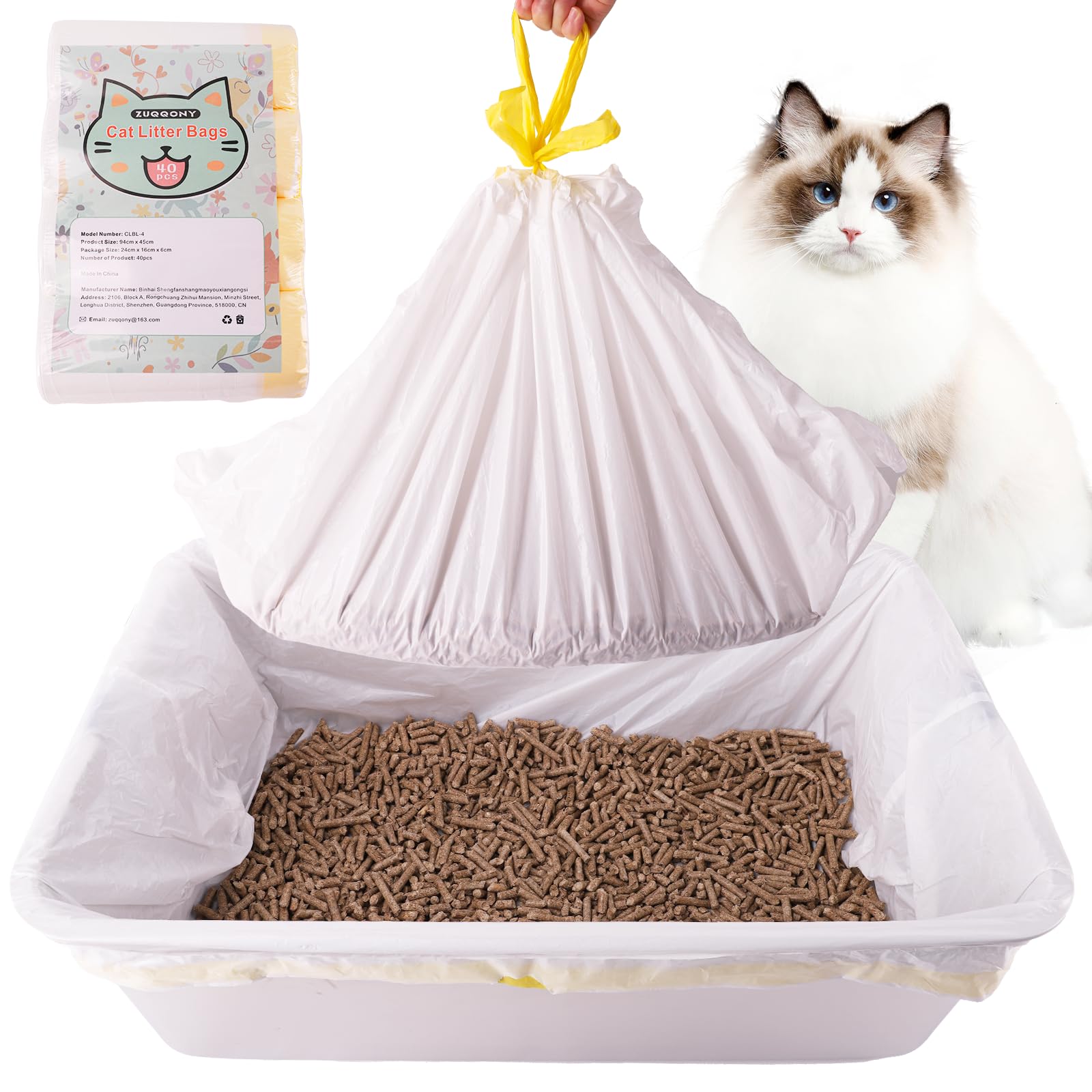 Zuqqony Litter Box Liners 40 Count, 37'' X 18'' Jumbo 3Mil Thicken Cat Litter Bags Tear Resistant Disposable Cat Litter Liners F